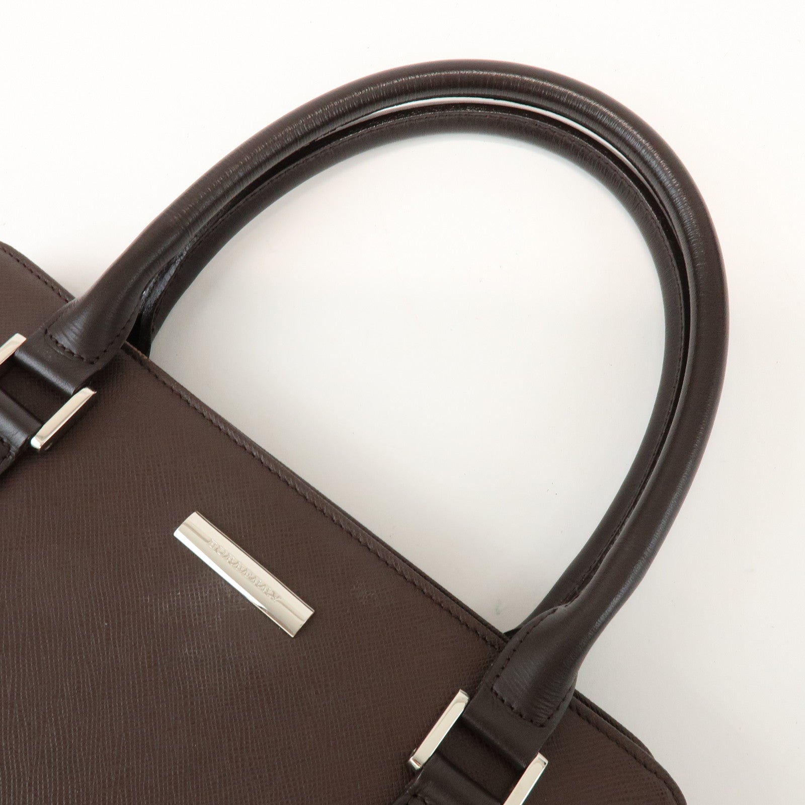 BURBERRY Logo Leather Hand Bag Tote Bag Brown