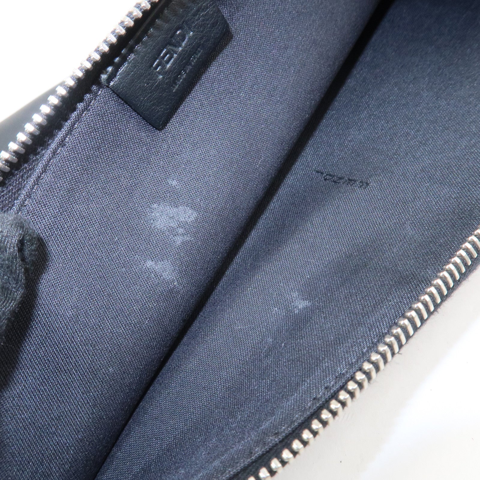 FENDI Leather Wool Apple Motif Clutch Bag Pouch Black 8M0363
