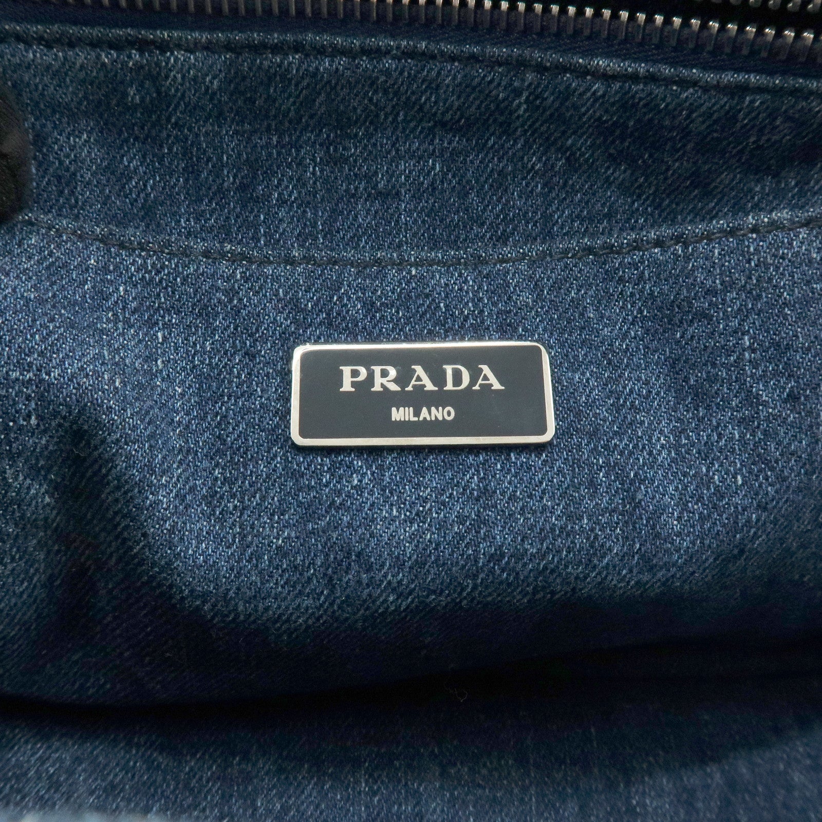 PRADA Canapa Mini Triangle Logo Denim 2Way Tote Shoulder Bag B2439O