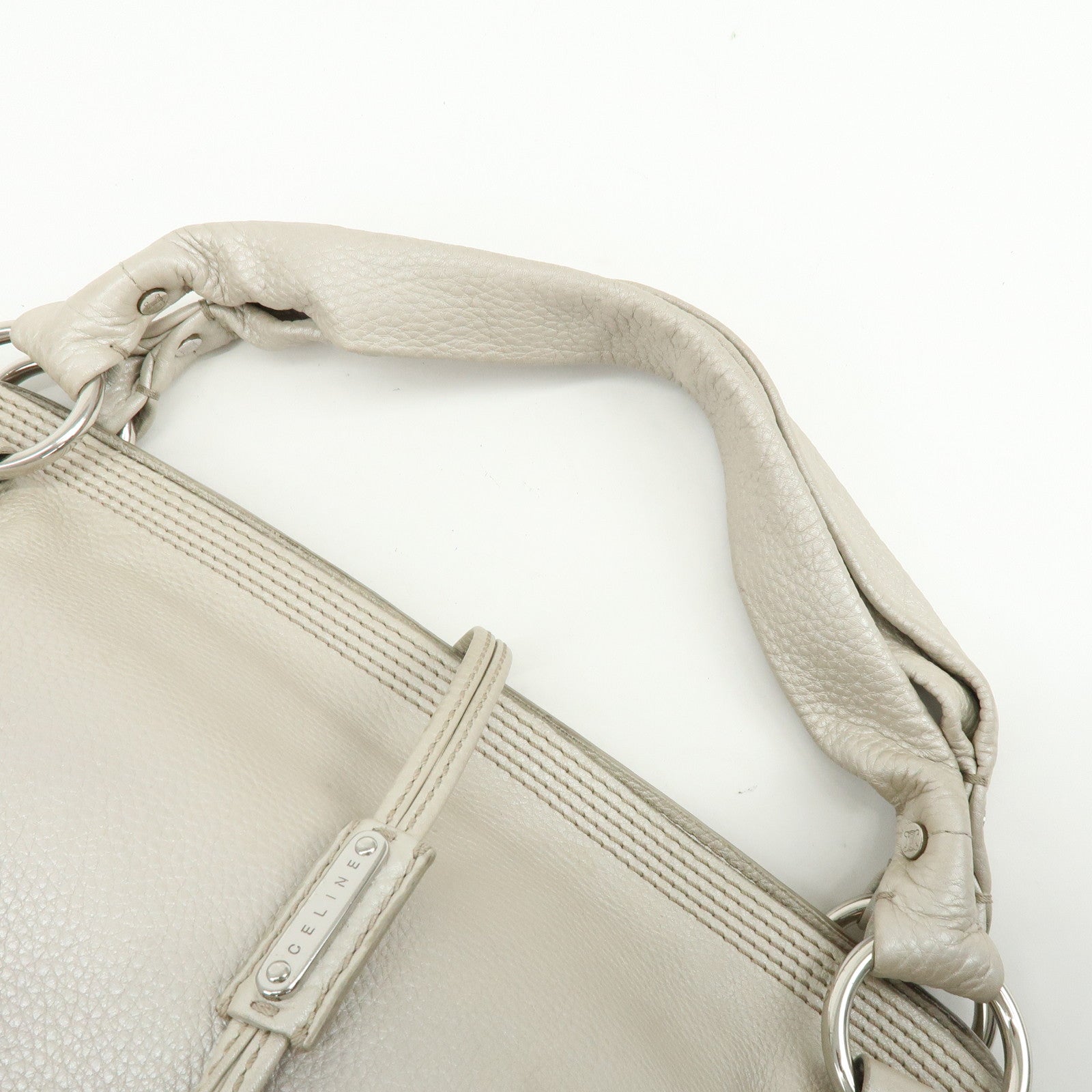 CELINE Bittersweet Leather Shoulder Bag Hand Bag Pearl White