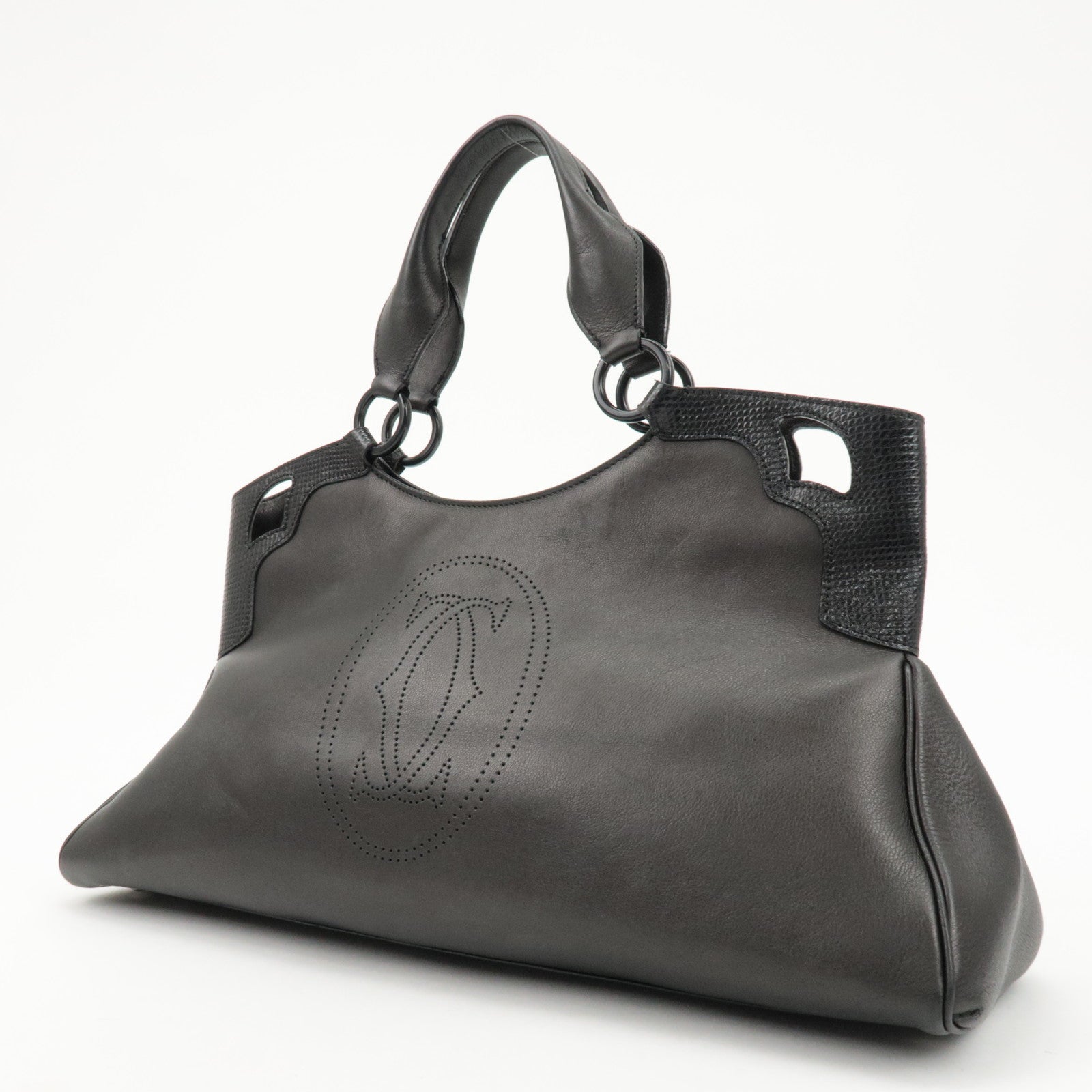 Cartier Must Line Leather Marcello Hand Bag Black Used