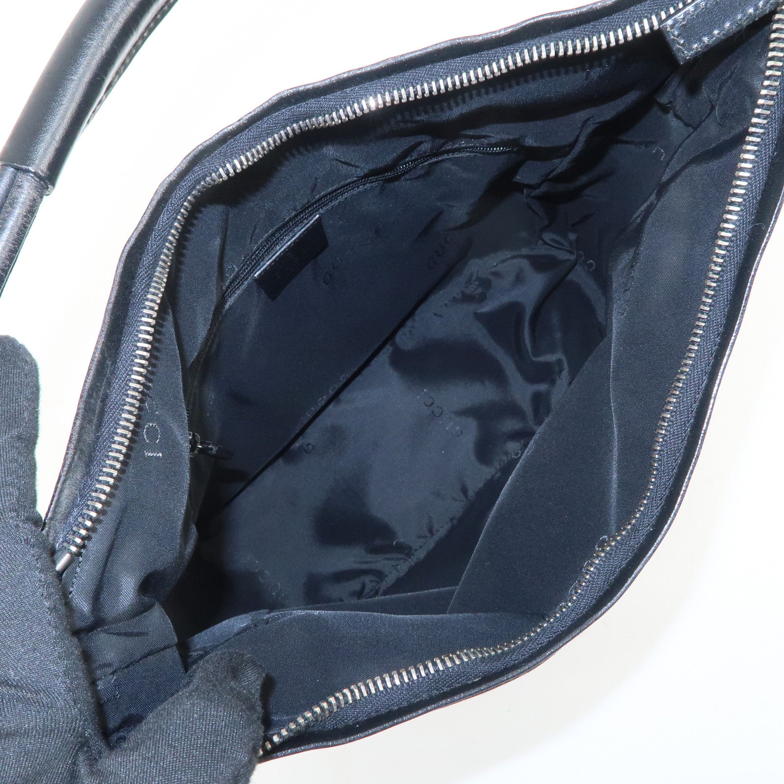 GUCCI Nylon Leather Shoulder Bag Hand Bag Black 001 ・3766