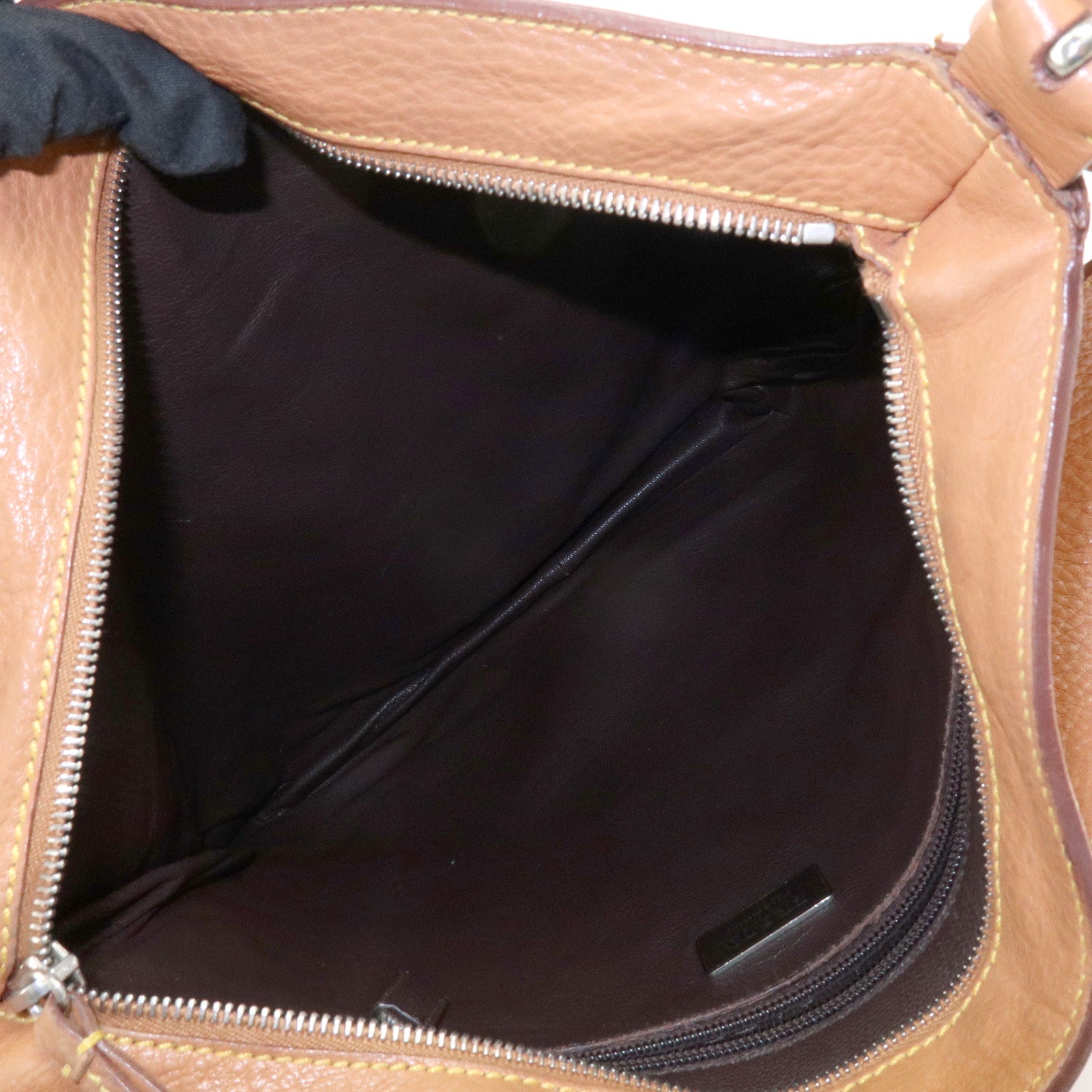 PRADA Triangle Logo Calf Leather Shoulder Crossbody Bag Brown