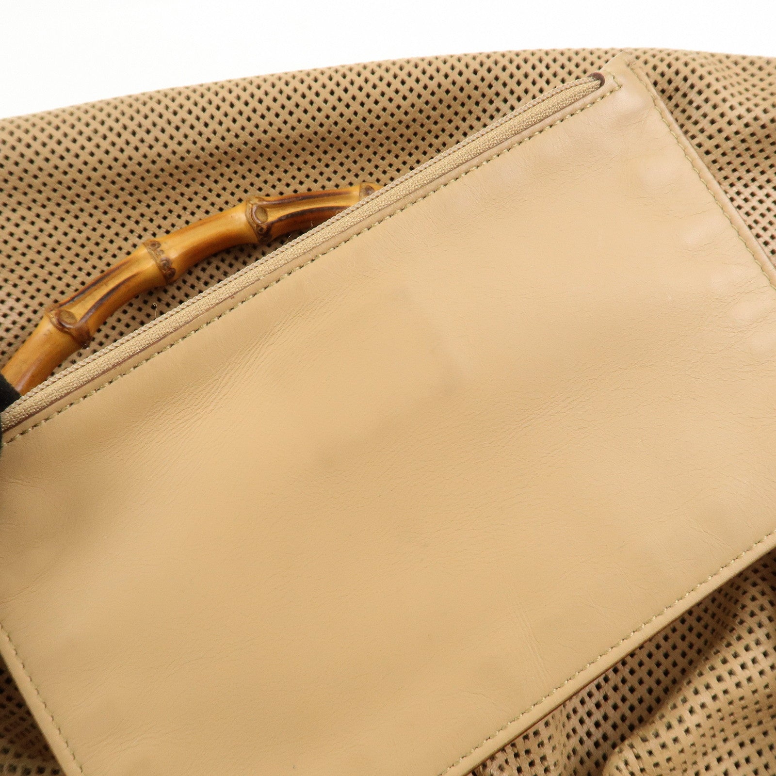 GUCCI Bamboo Leather Shoulder Bag Hand Bag Beige 92708