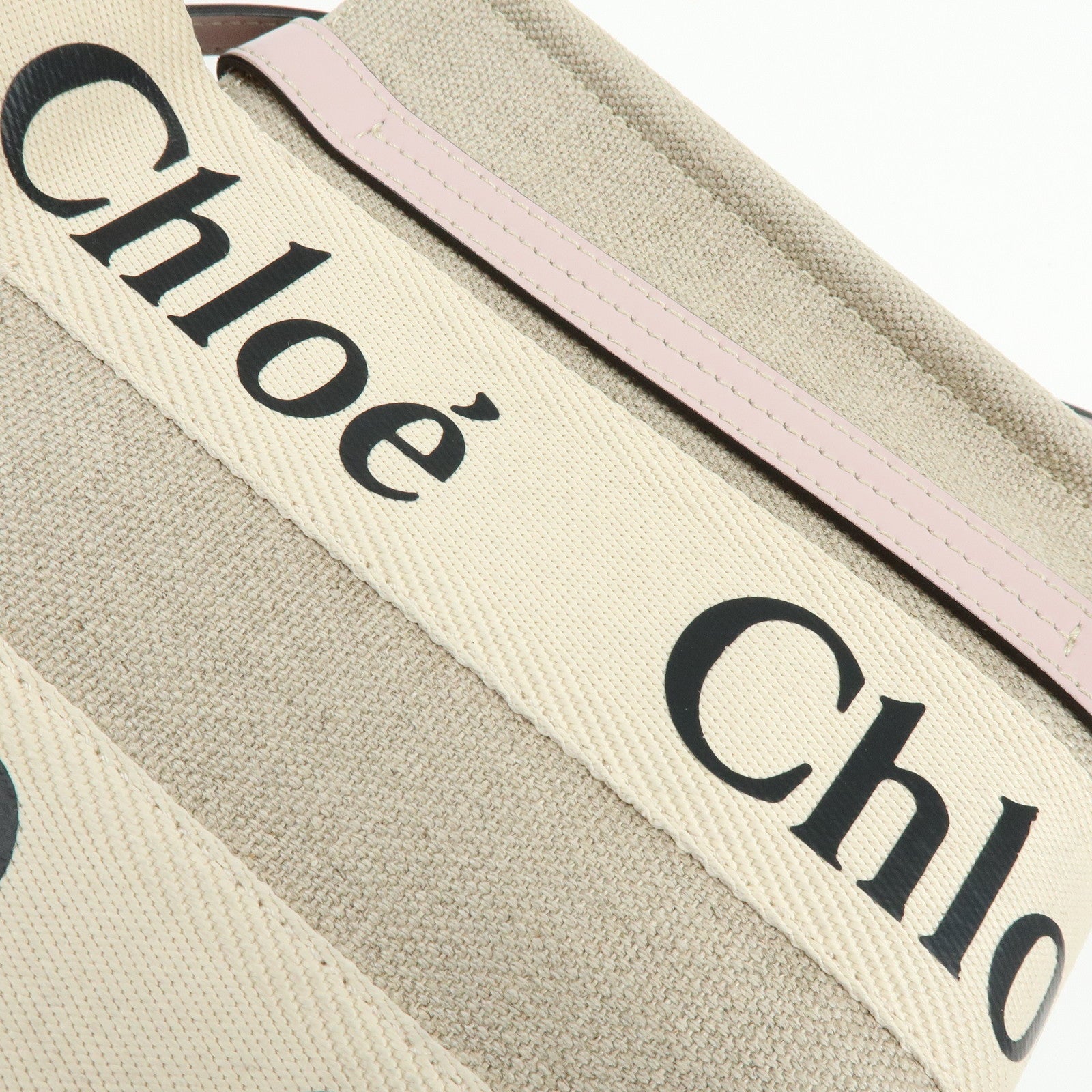 Chloe Woody Canvas Leather 2Way Bag Shoulder Bag Natural Pink
