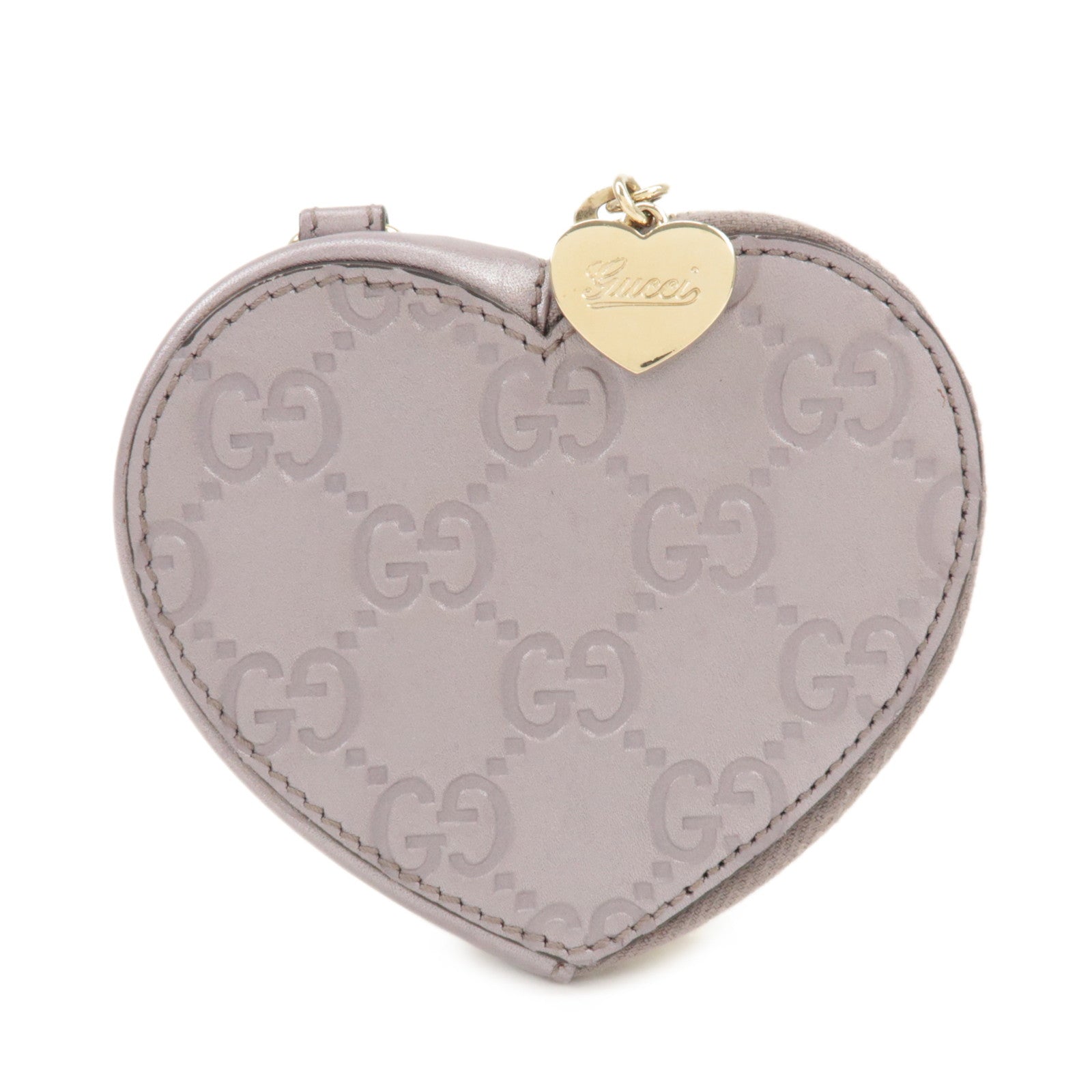 GUCCI Lovely Heart Guccissima Leather Coin Case Light Purple 152615 Used