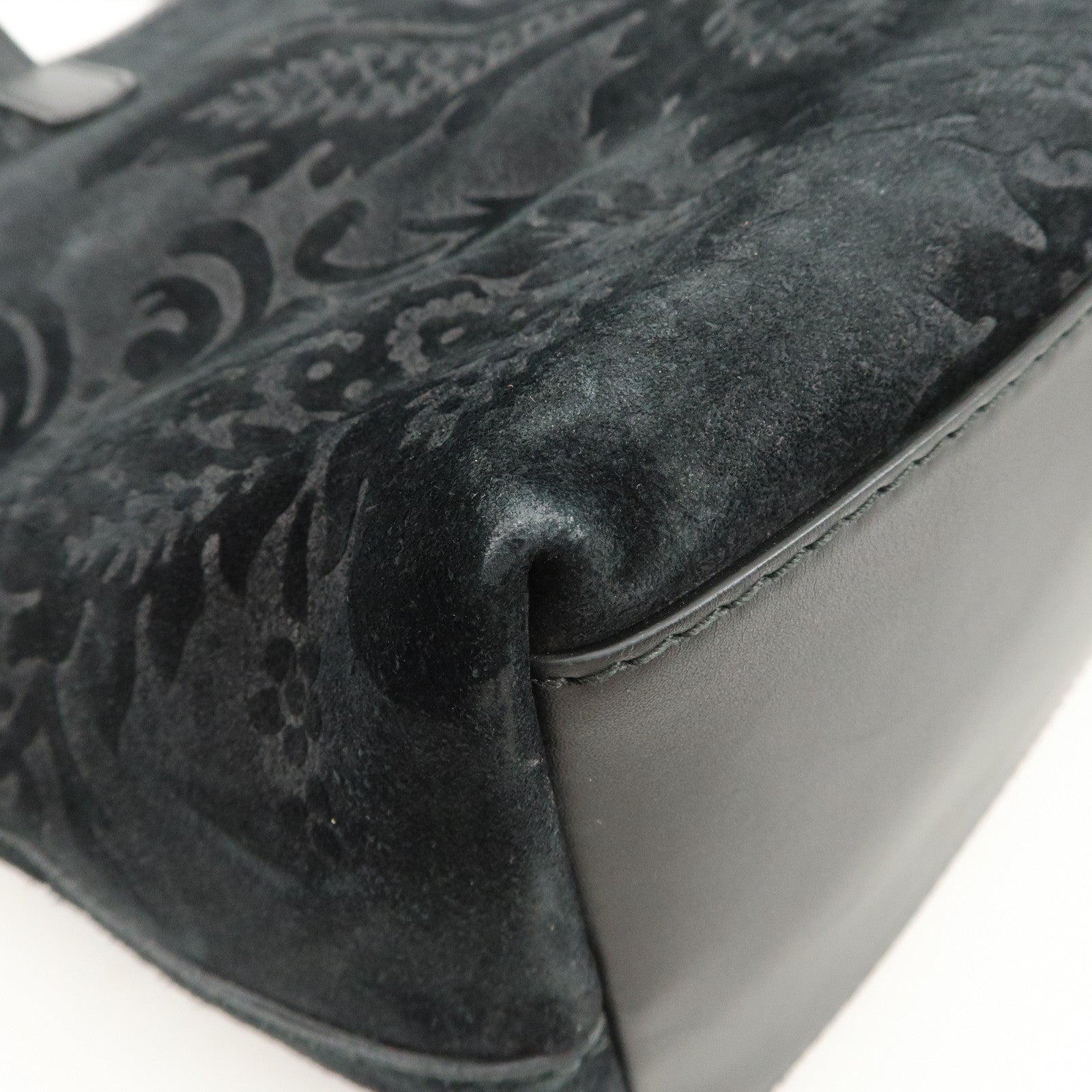GUCCI Horsebit Logo Suede Leather Tote Bag Hand Bag Black 305585
