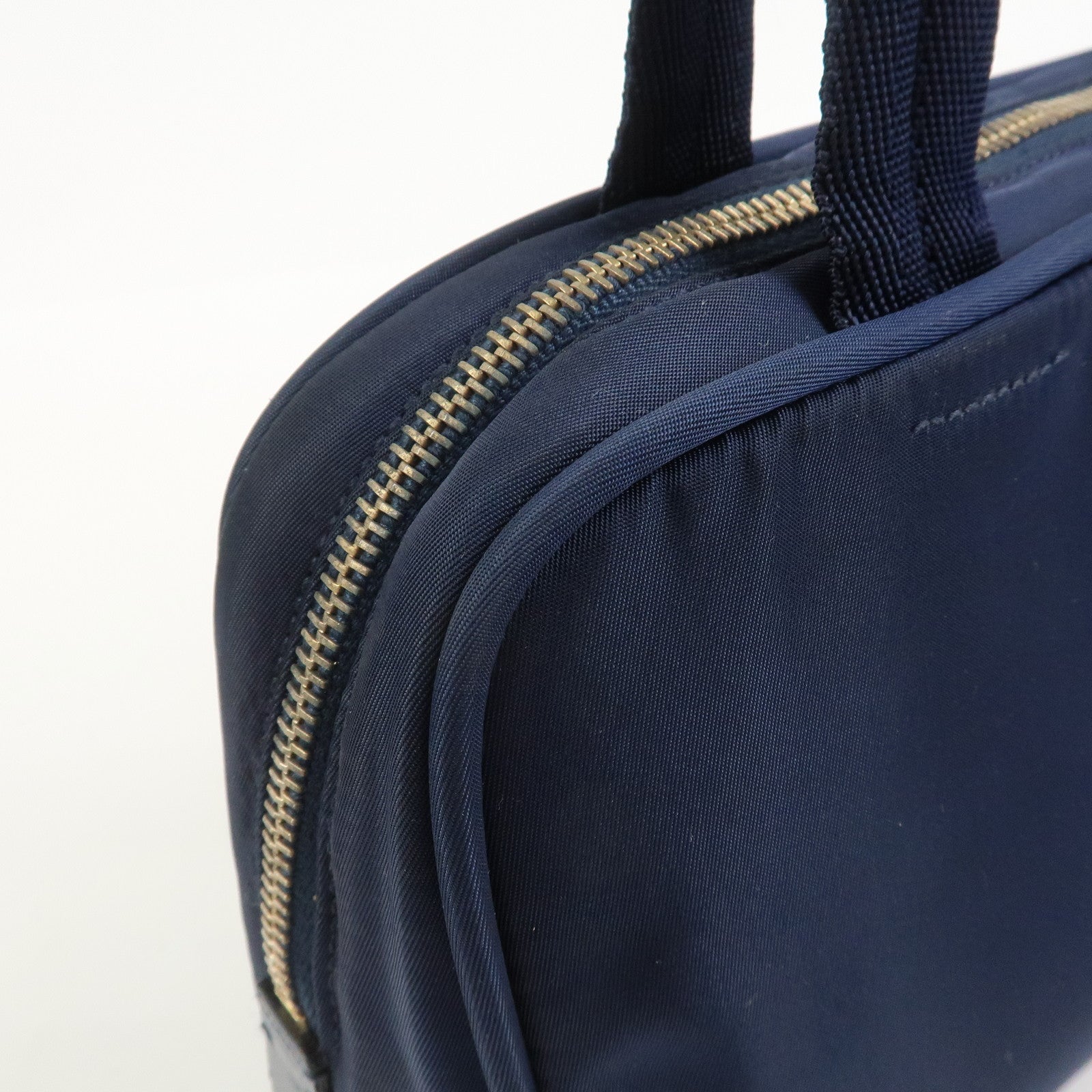 PRADA Triangle Logo Nylon Leather Hand Bag Navy