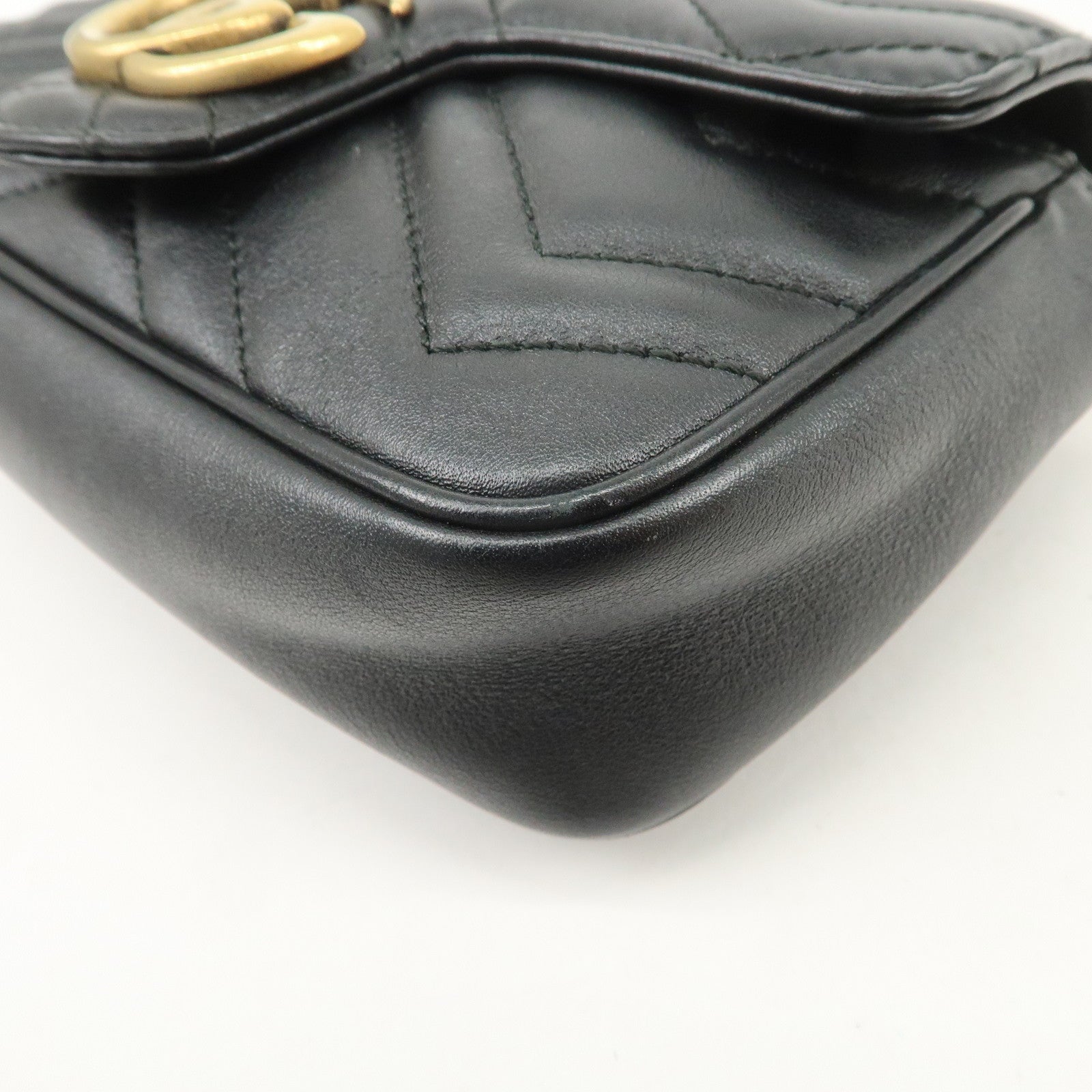 GUCCI GG Marmont Leather Chain Shoulder Bag Black Gold 476433