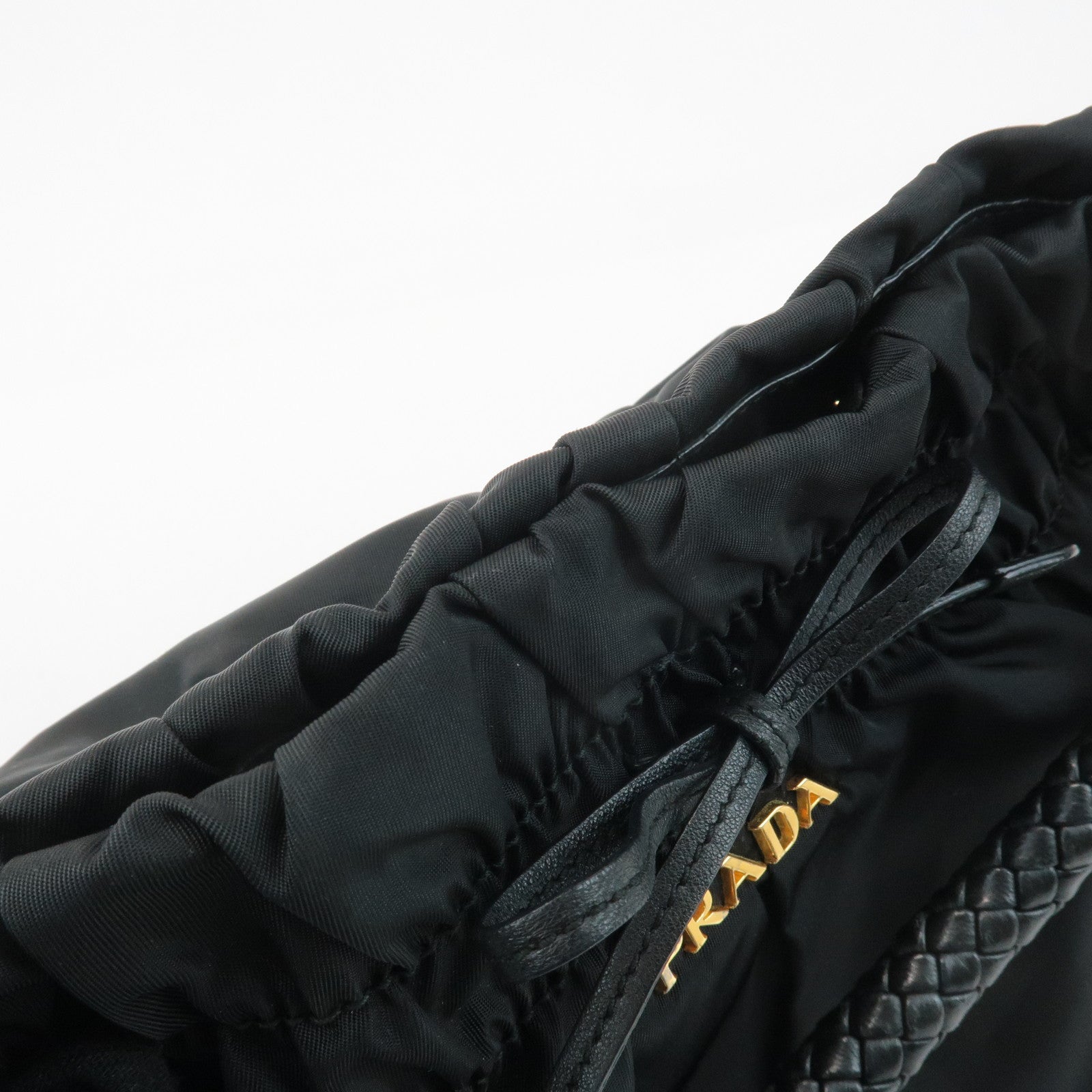 PRADA Ribbon Leather Nylon Shoulder Bag Hand Bag Black