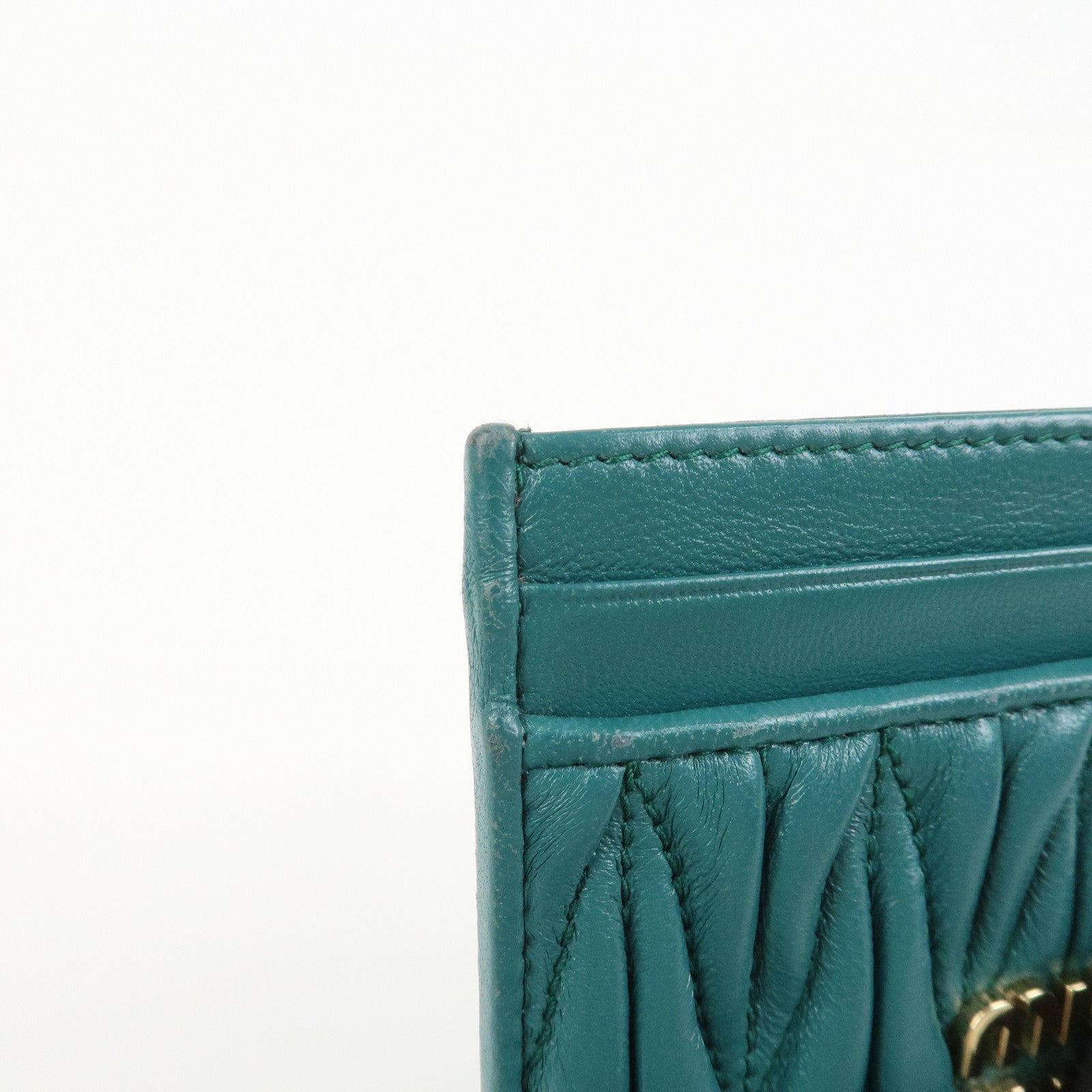 MIU MIU Matelasse Leather Card Case Card Holder Green 5MC076