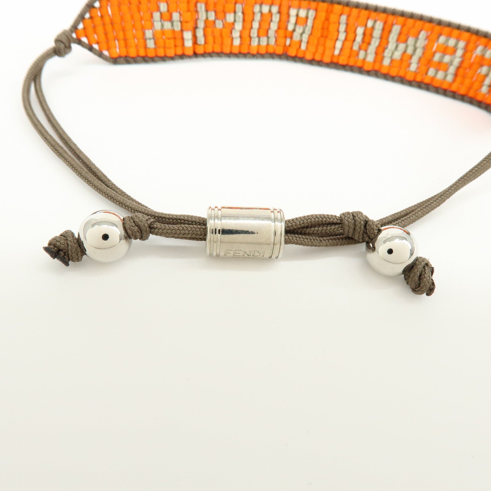 FENDI Beads Nylon Code Bracelet Orange Khaki MV0223