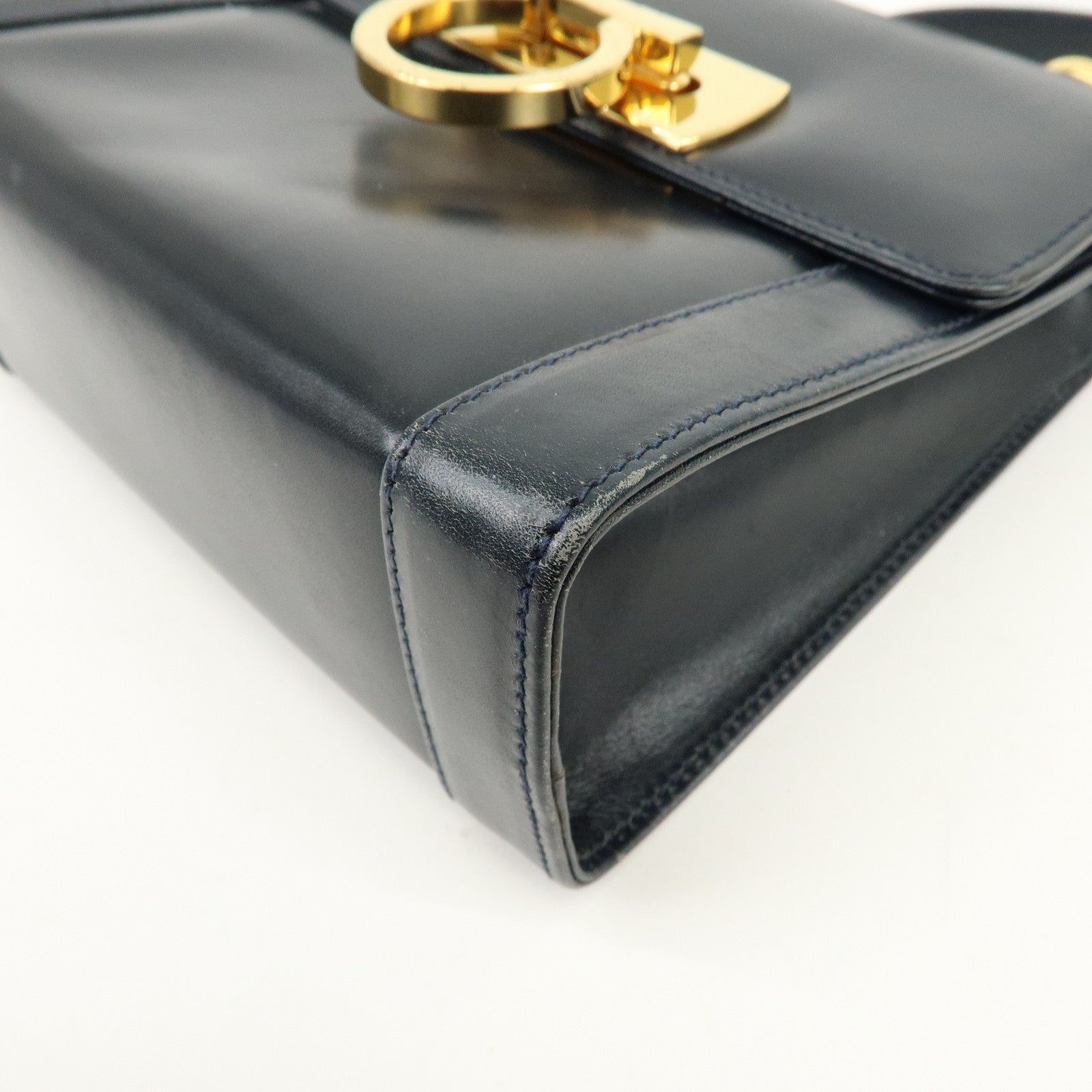Ferragamo Gancini Leather Shoulder Bag Crossbody Bag Navy