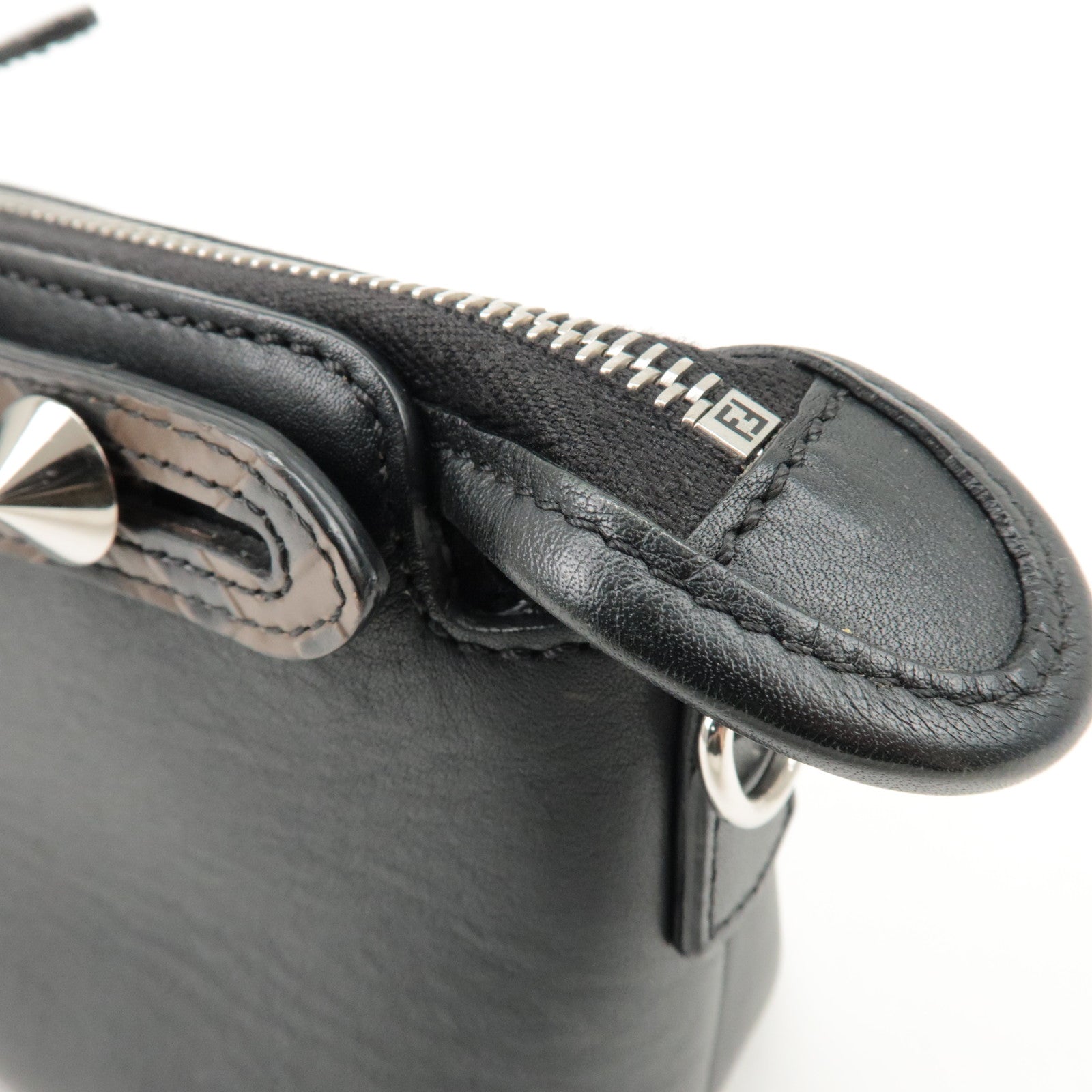 FENDI Zucca By The Way Leather 2Way Shoulder Bag Black Brown 8BL145 Used