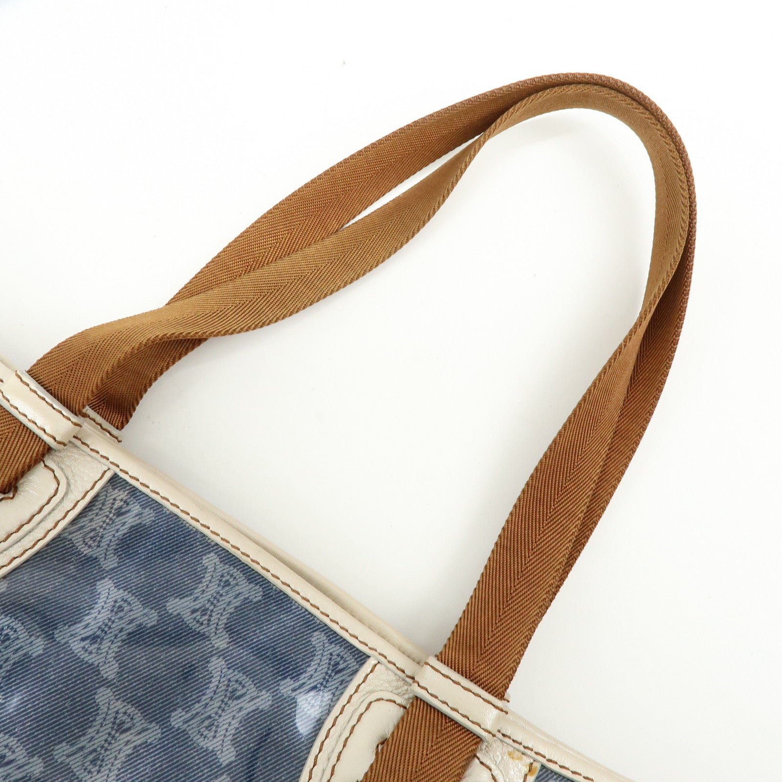 CELINE Macadam Vinyl Leather Tote Bag Hand Bag Blue Brown