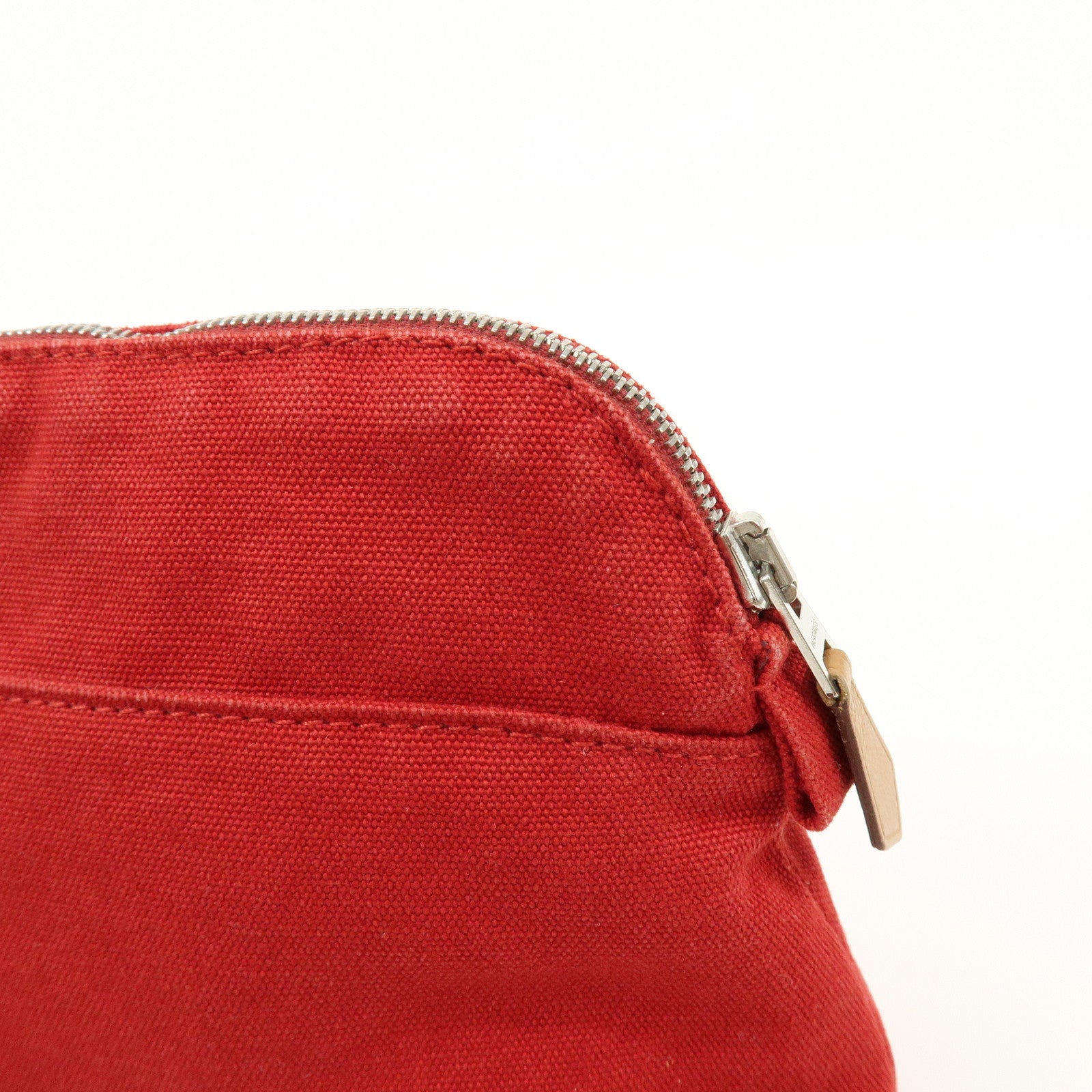 HERMES Bolide Mini Cotton Leather Pouch Cosmetic Case Red Beige