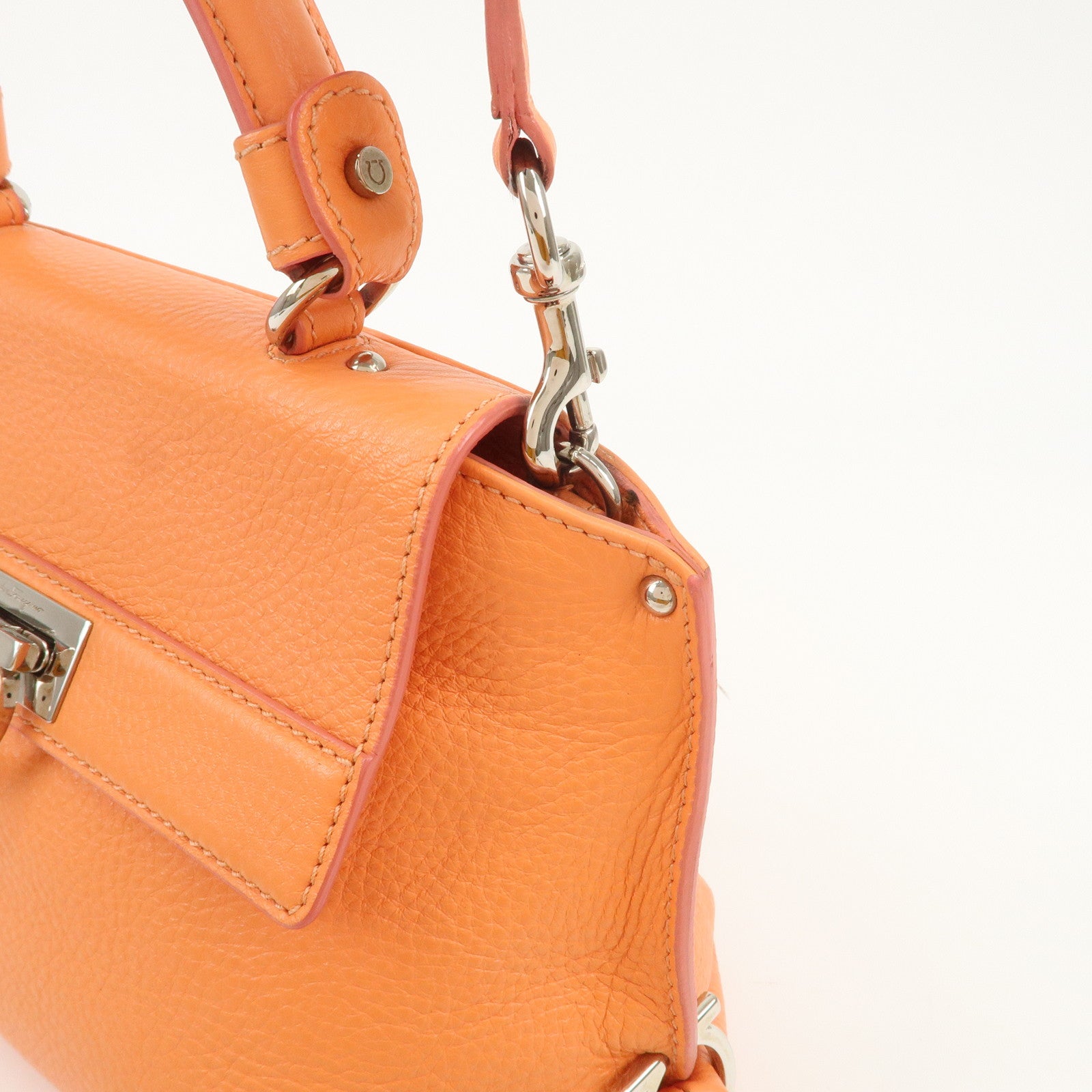 Ferragamo Gancini Leather 2Way Bag Hand Bag Shoulder Bag Orange