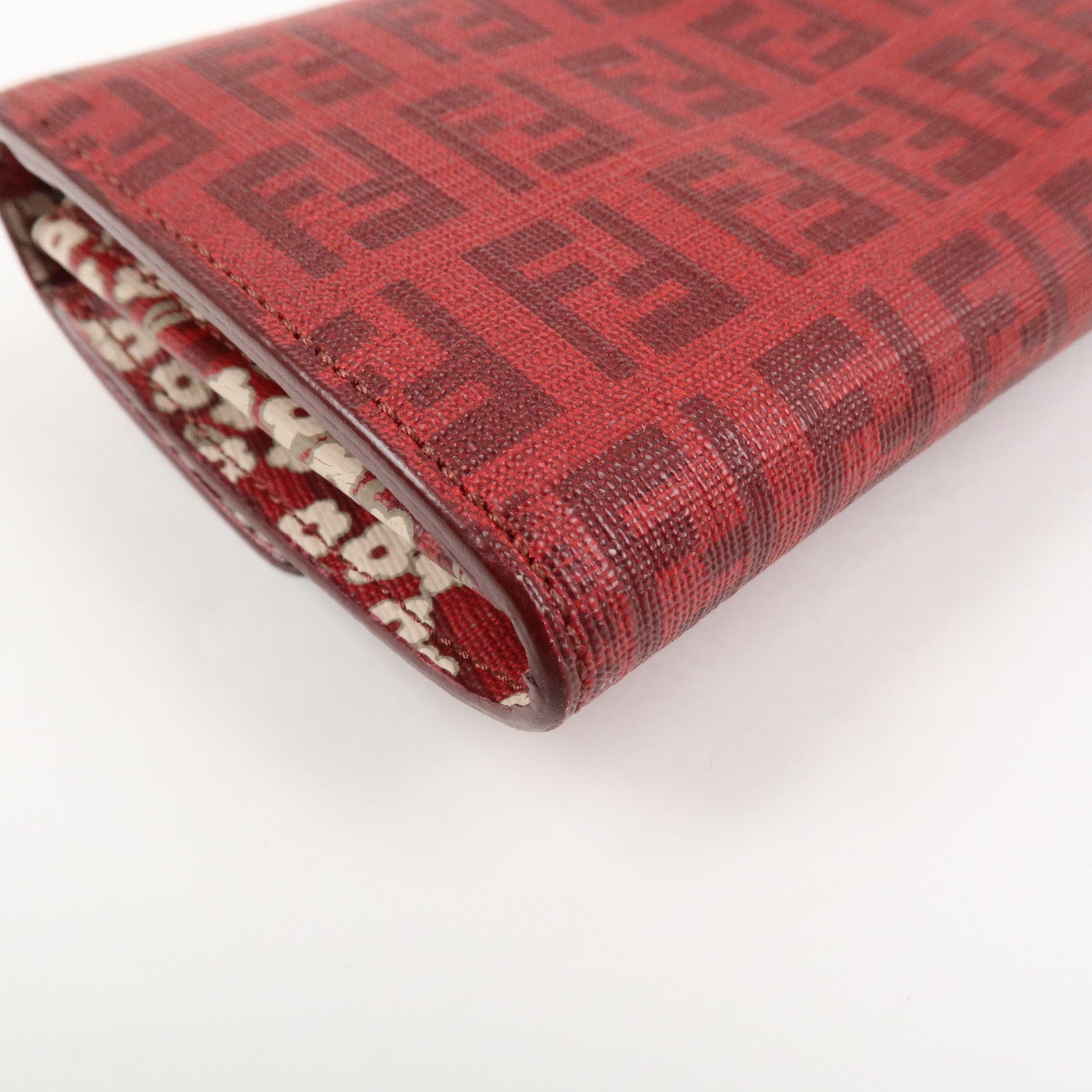 FENDI Zucchino Logo PVC Coating Canvas Bi-Fold Wallet Red