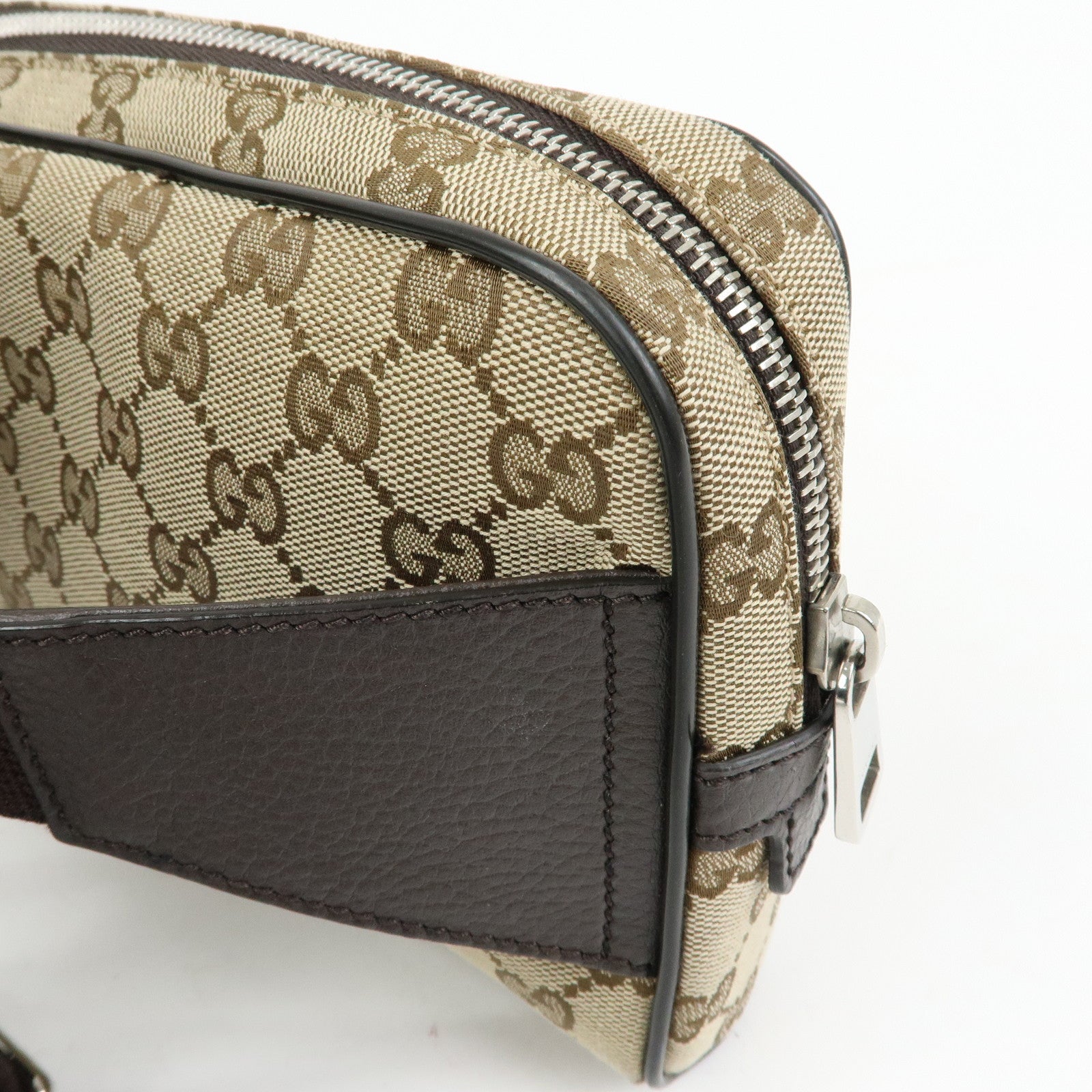 GUCCI GG Canvas Leather Waist Pouch Body Bag Crossbody Bag 449174