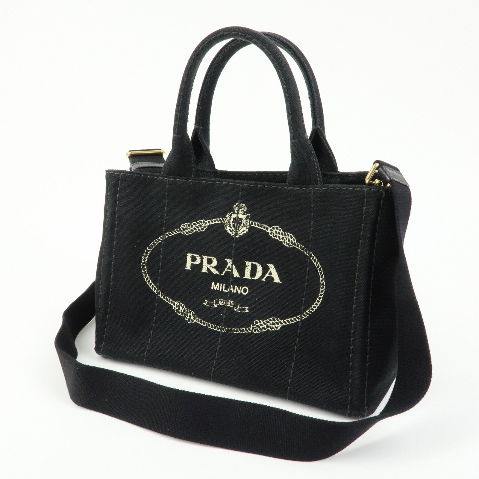 PRADA Triangle Logo Canapa Mini Canvas 2Way Bag Hand Bag 1BG439