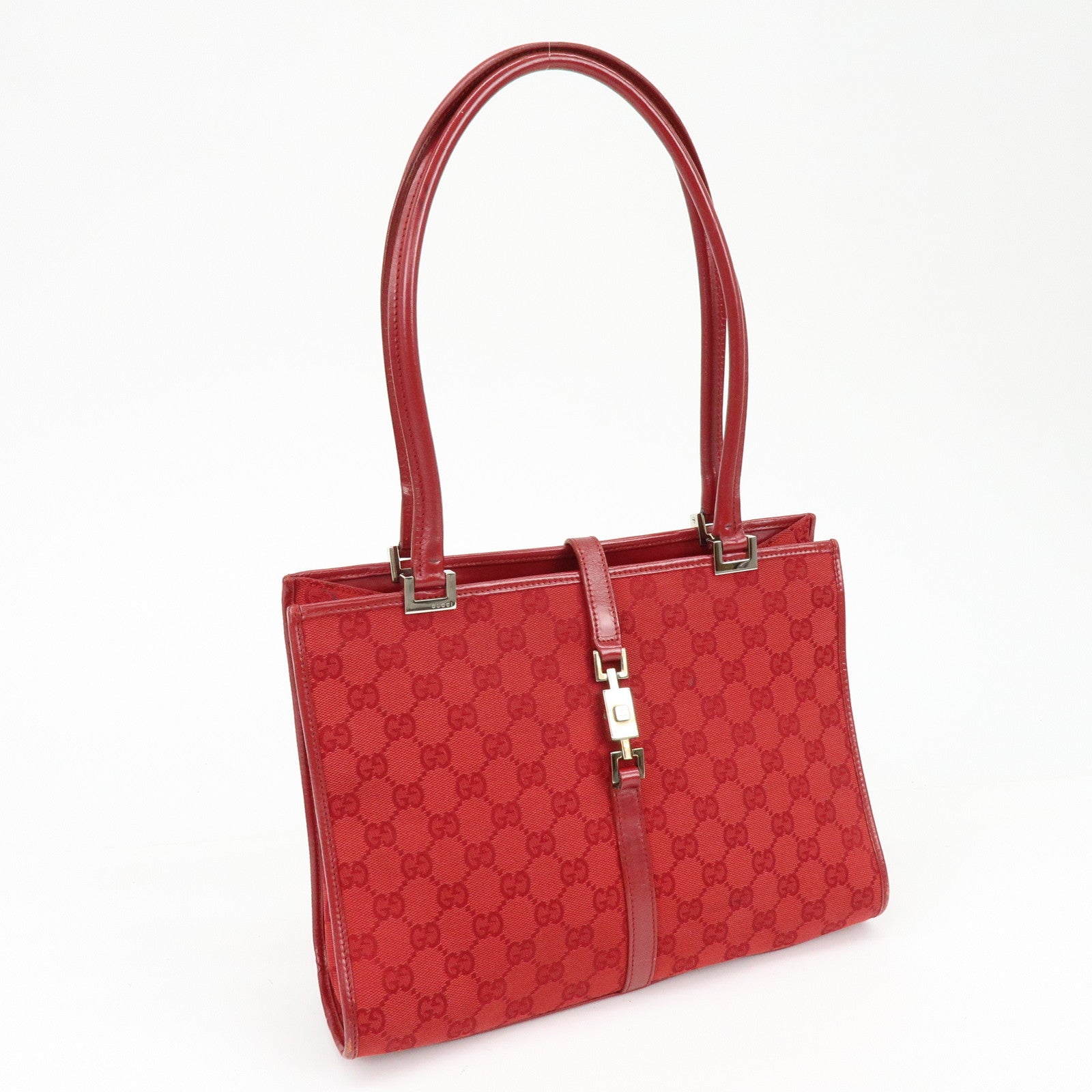 GUCCI Jackie GG Canvas Leather Shoulder Bag Tote Bag Red 002・1073