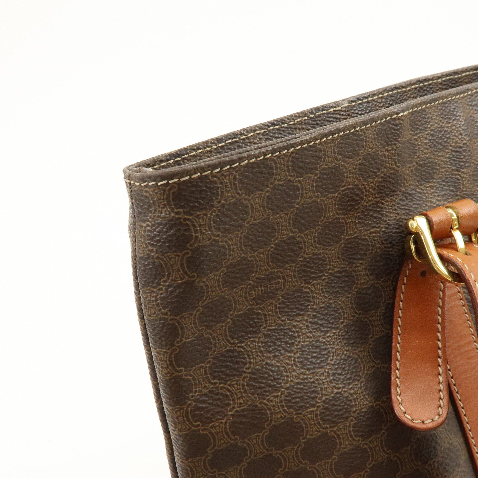 CELINE Macadam PVC Leather Tote Bag Hand Bag Shoulder Bag Brown