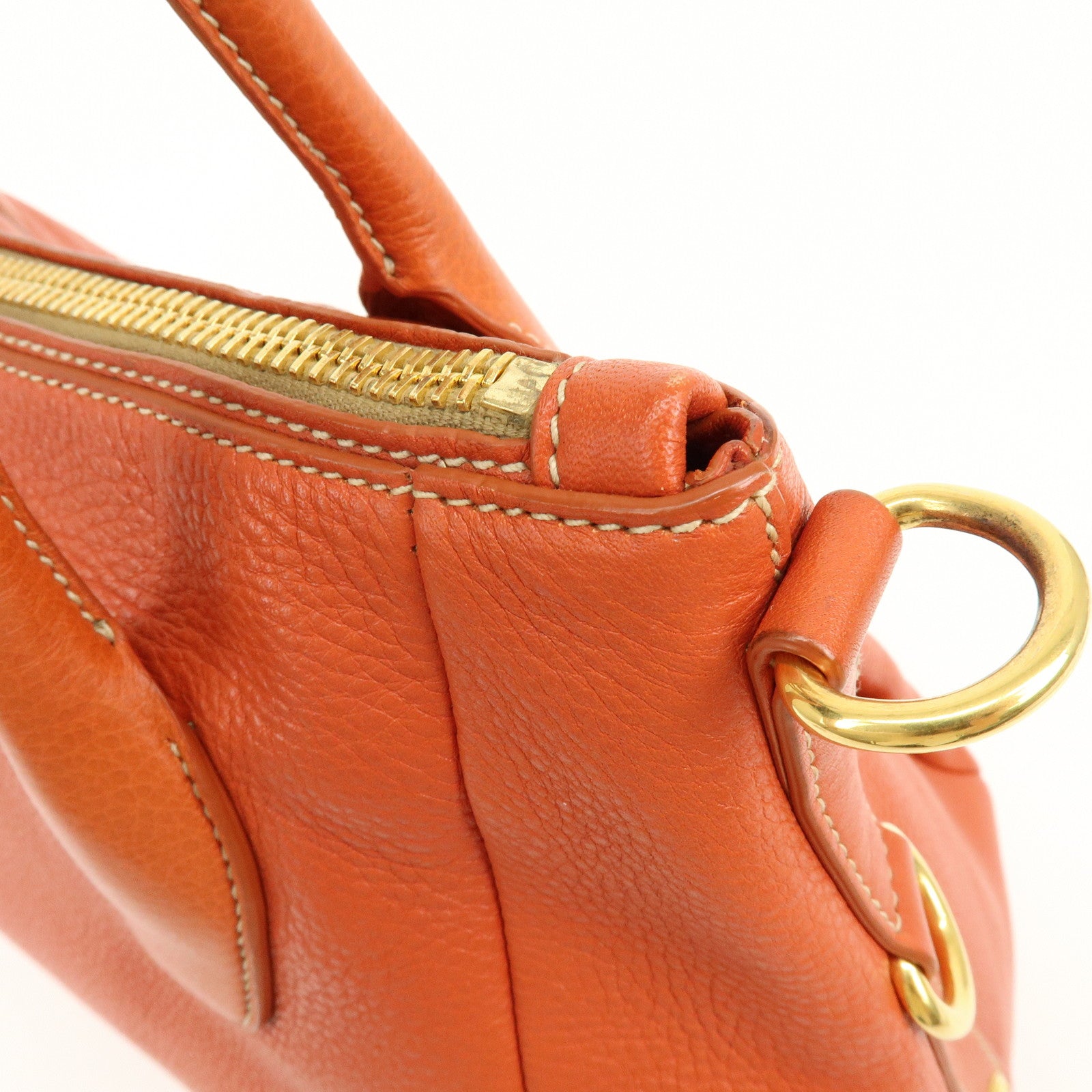 PRADA Logo Leather 2Way Bag Hand Bag Shoulder Bag Orange