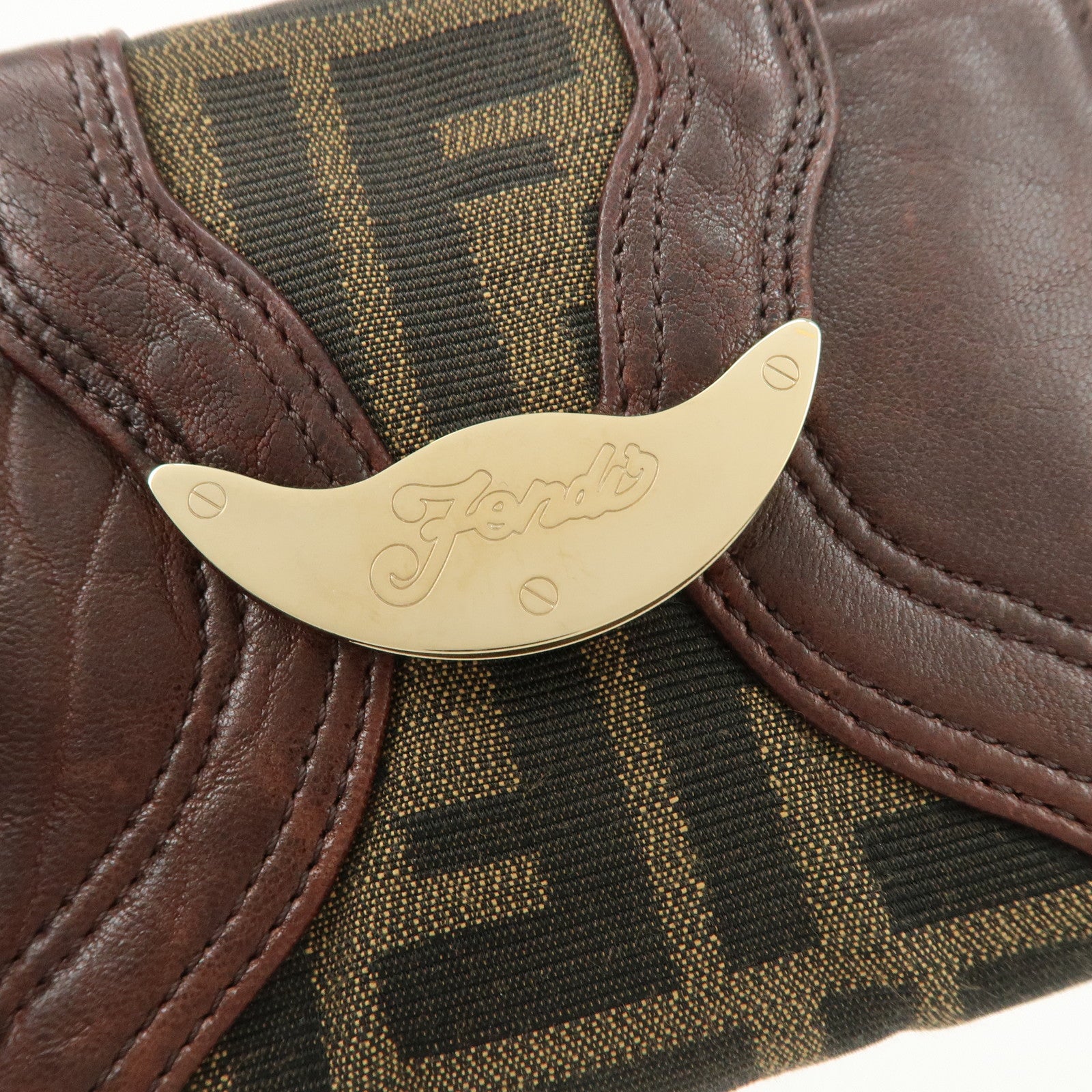 FENDI Zucca Leather Canvas W Hook Bi-fold Wallet Dark Brown 8M0160 Used