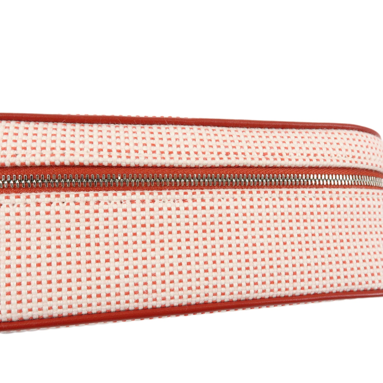 HERMES Escales Toilette H Cotton 100% Leather Pouch Cosmetics Pouch