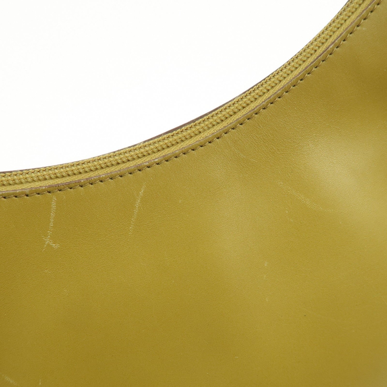 PRADA Leather Shoulder Bag Mustard Silver Hardware Used