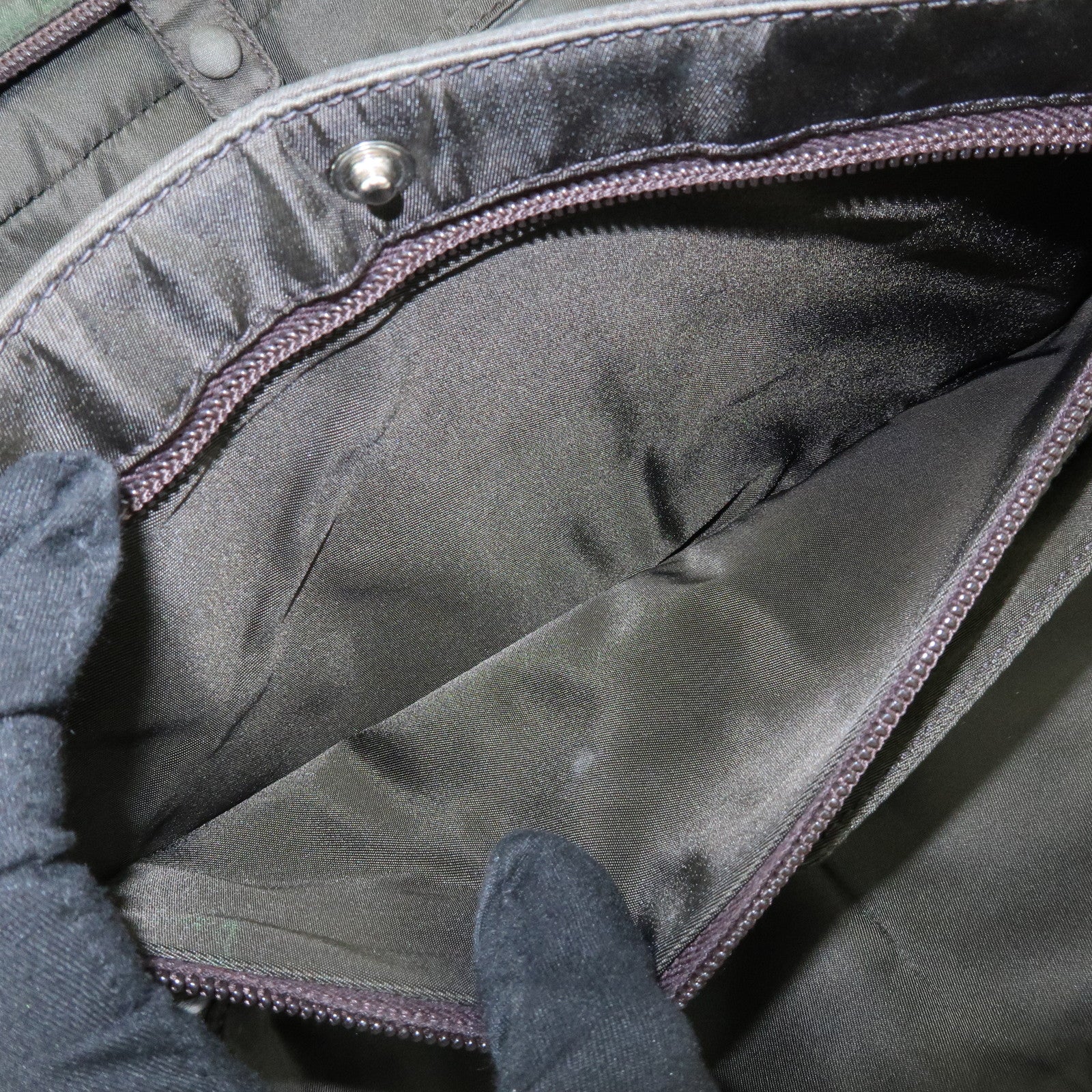 PRADA Triangle Logo Nylon Leather Hand Bag Cosmetic Case Khaki