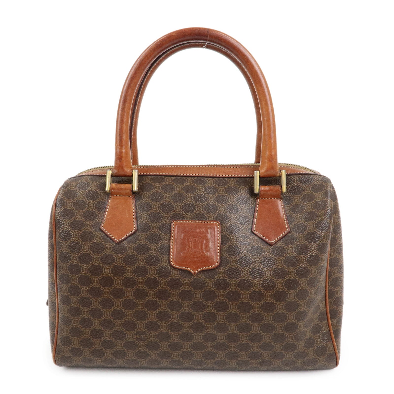 CELINE Macadam PVC Leather Boston Bag Hand Bag Brown