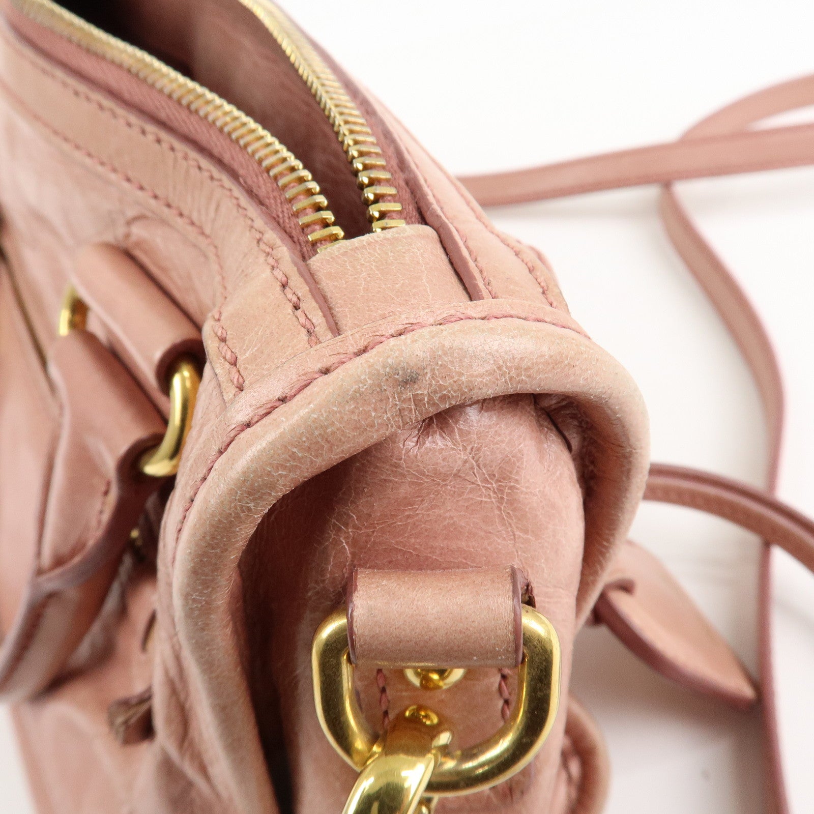 MIU MIU Leather 2Way Bag Shoulder Bag Hand Bag Pink Used