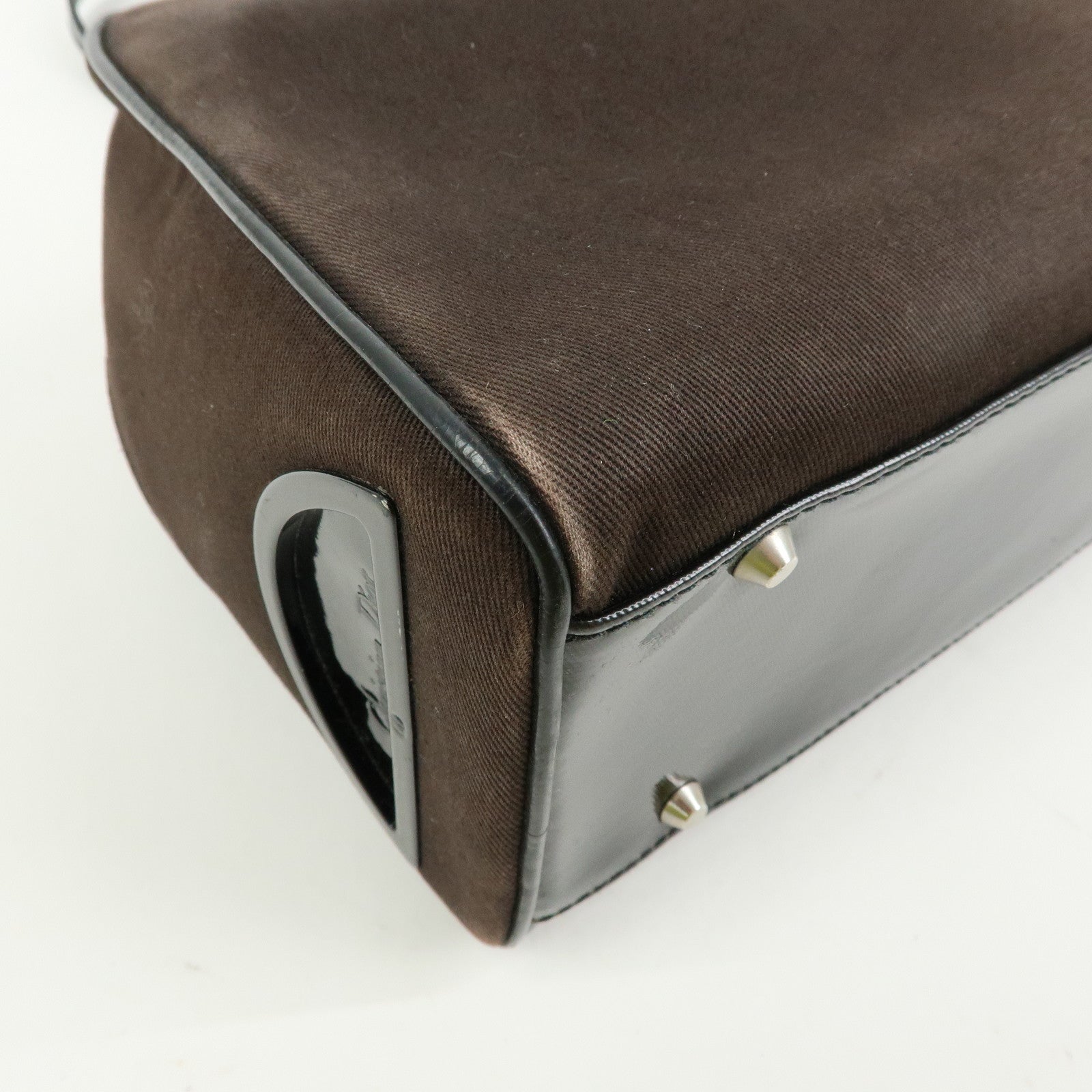 Christian Dior Canvas Patent Leather Boston Bag Hand Bag Brown