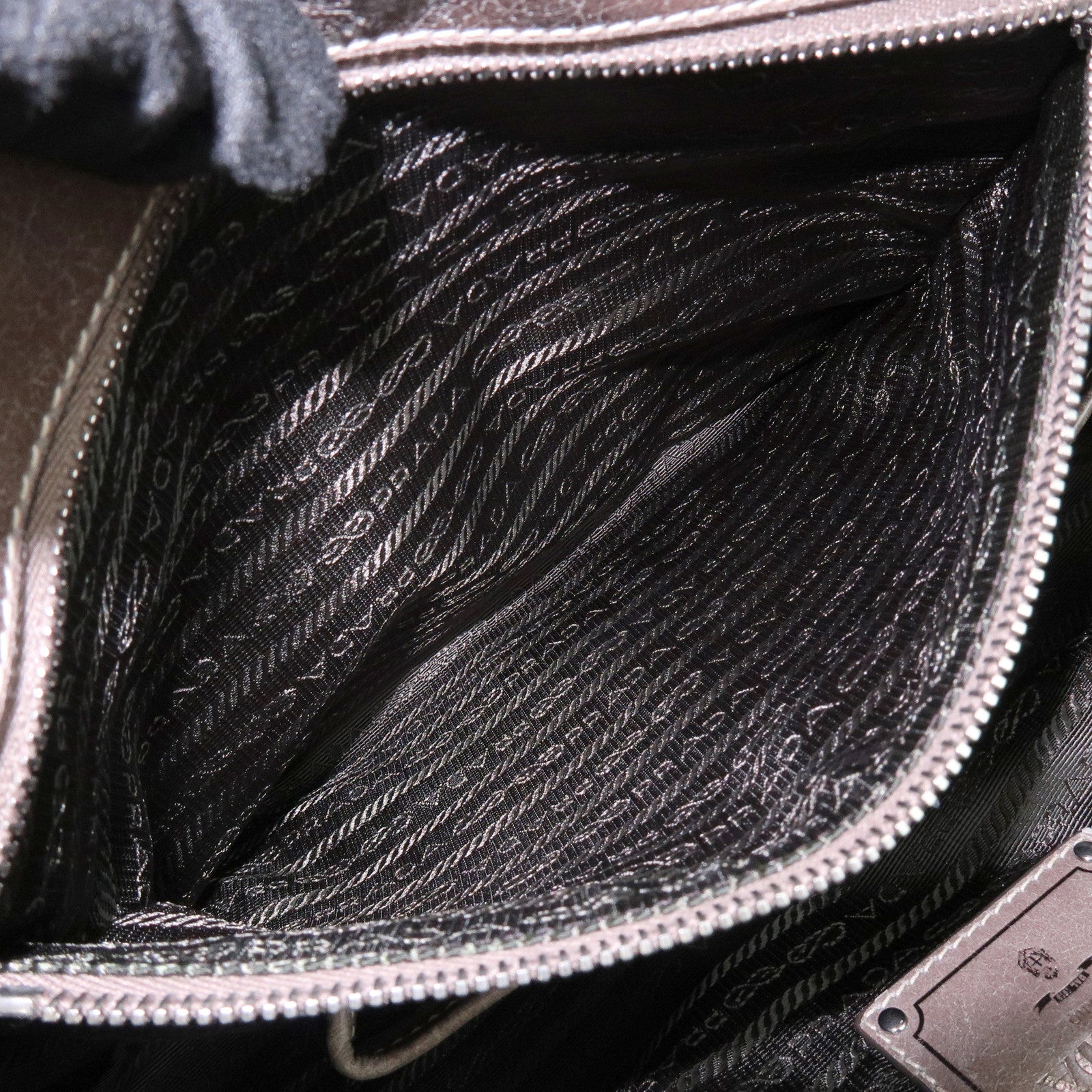PRADA Logo Leather Shoulder Bag Hand Bag Gray BN2067
