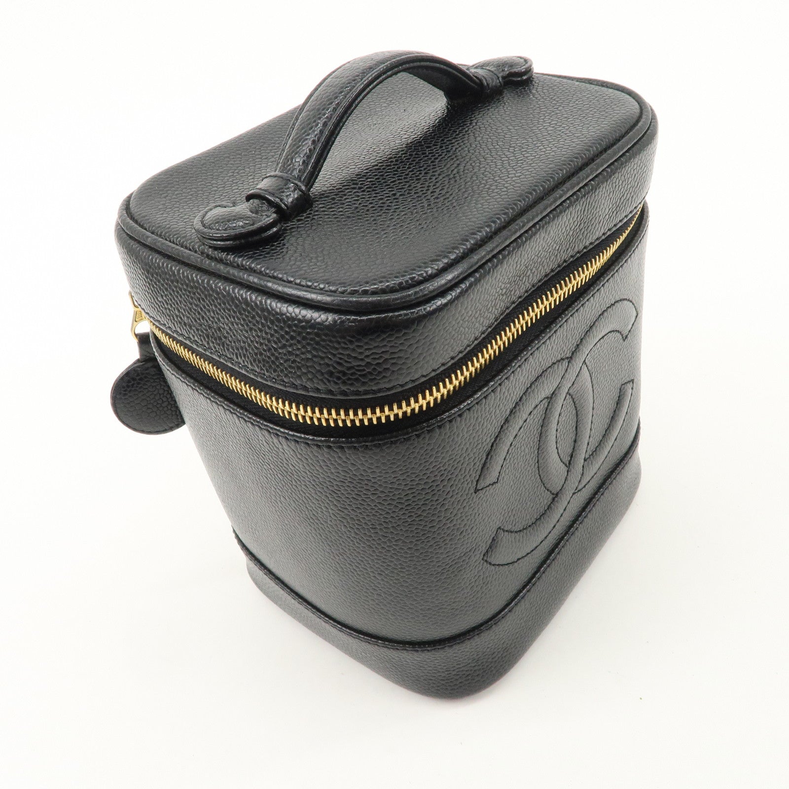 CHANEL Caviar Skin Vanity Bag Hand Bag Cosmetic Pouch Black A01998 Used