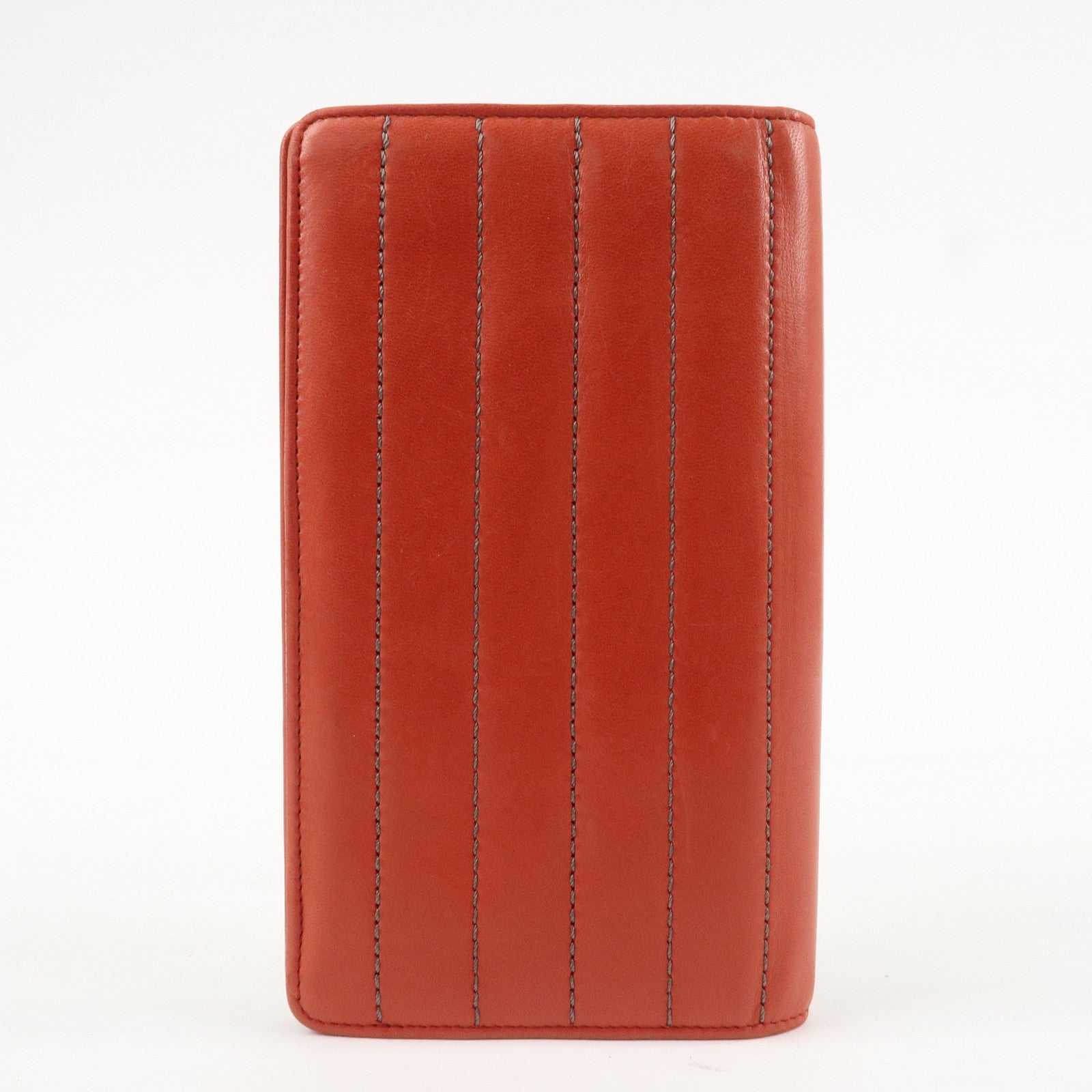 CHANEL Mademoiselle COCO Mark Lamb Skin Long Wallet Red Used