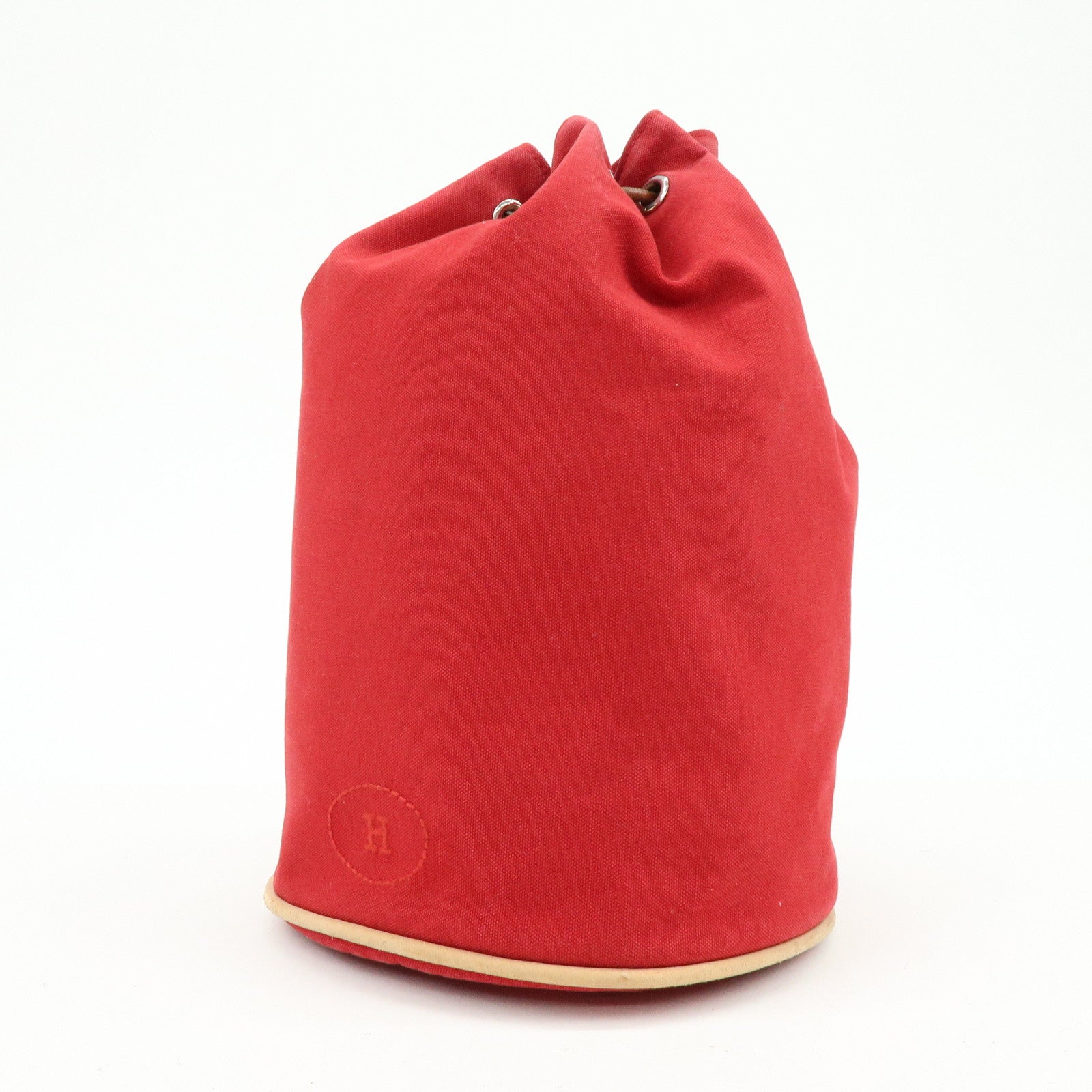 HERMES Canvas Leather Polochon Mimil PM Drawstring Shoulder Bag