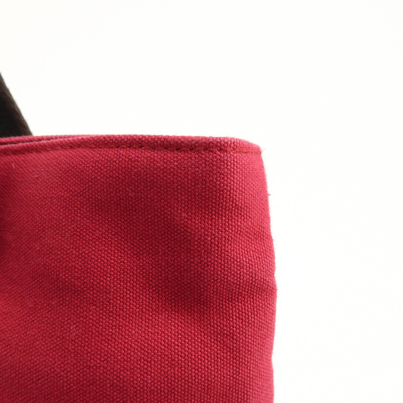 HERMES Trocadéro Vertical MM Canvas Calf Leather Tote Bag Red Brown