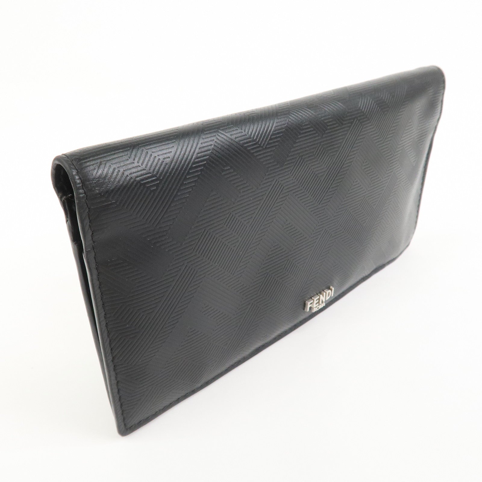 FENDI Shadow Leather Flap Long Wallet Black 7M0355