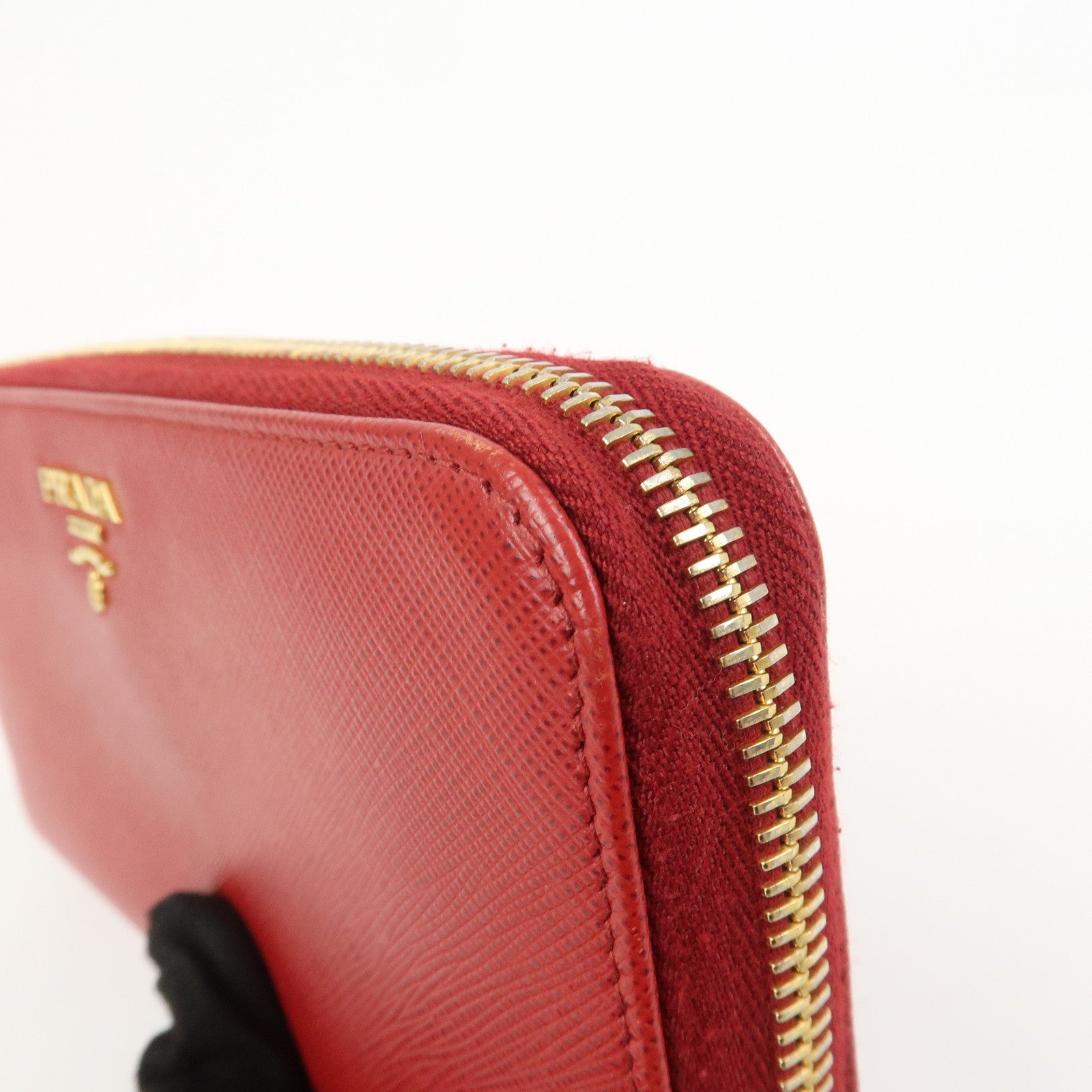 PRADA Logo Saffiano Leather Round Zippy Long Wallet Red 1ML506