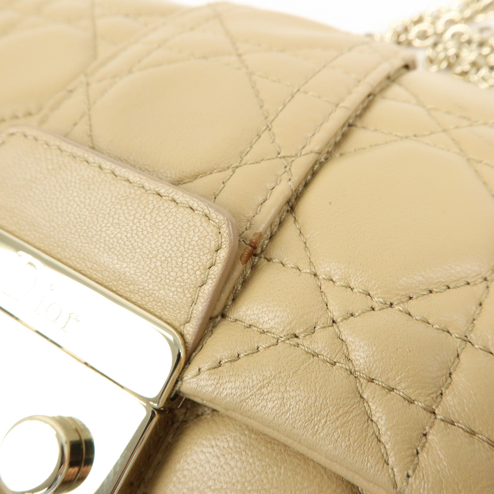 Christian Dior Canage New Lock Lamb Skin Chain Shoulder Bag Beige