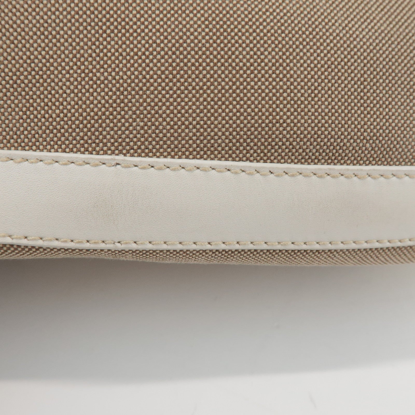 PRADA Jacquard Canvas Leather Shoulder Bag Hand Bag Beige Ivory