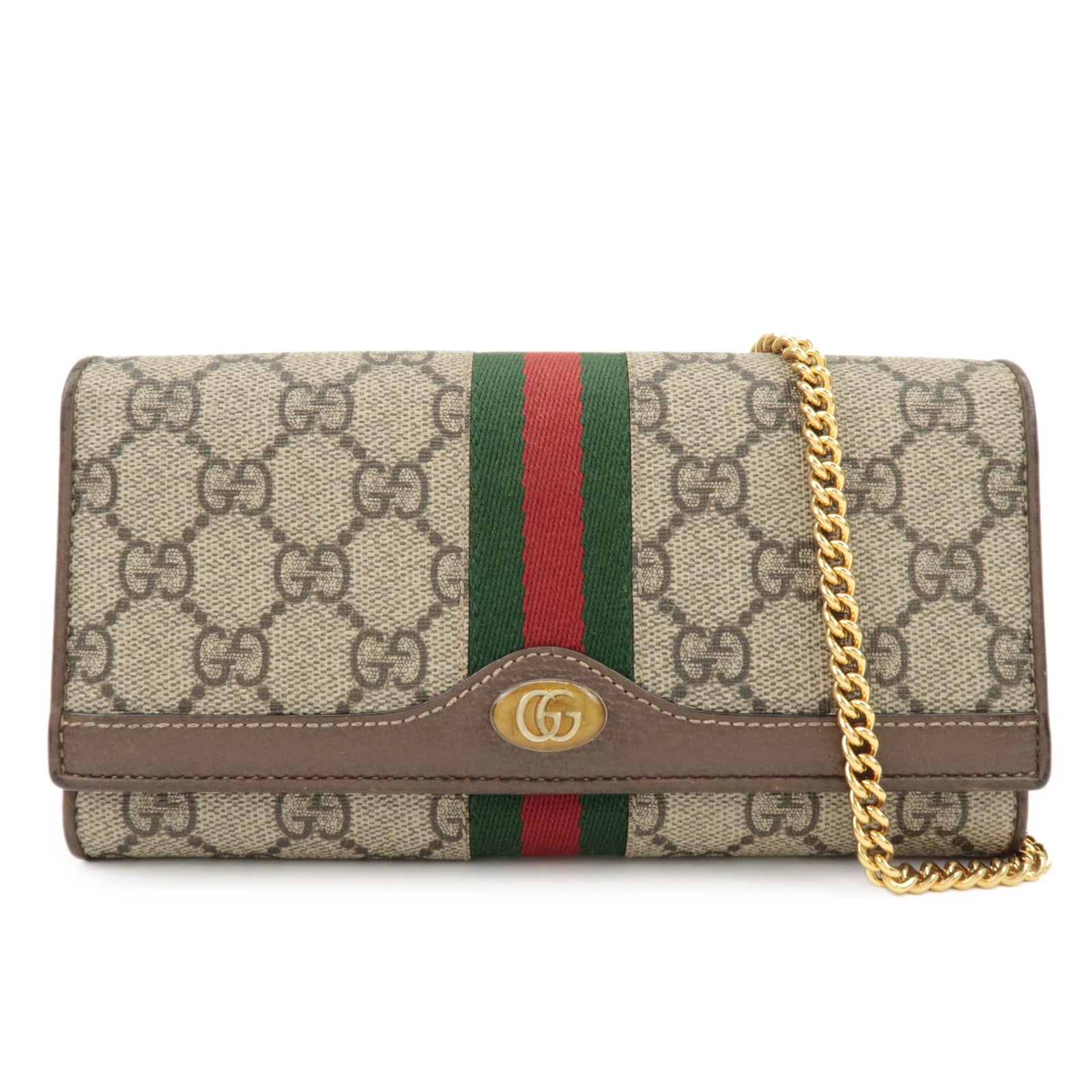 GUCCI Ophidia GG Supreme Leather Chain Wallet Beige Brown 546592 Used