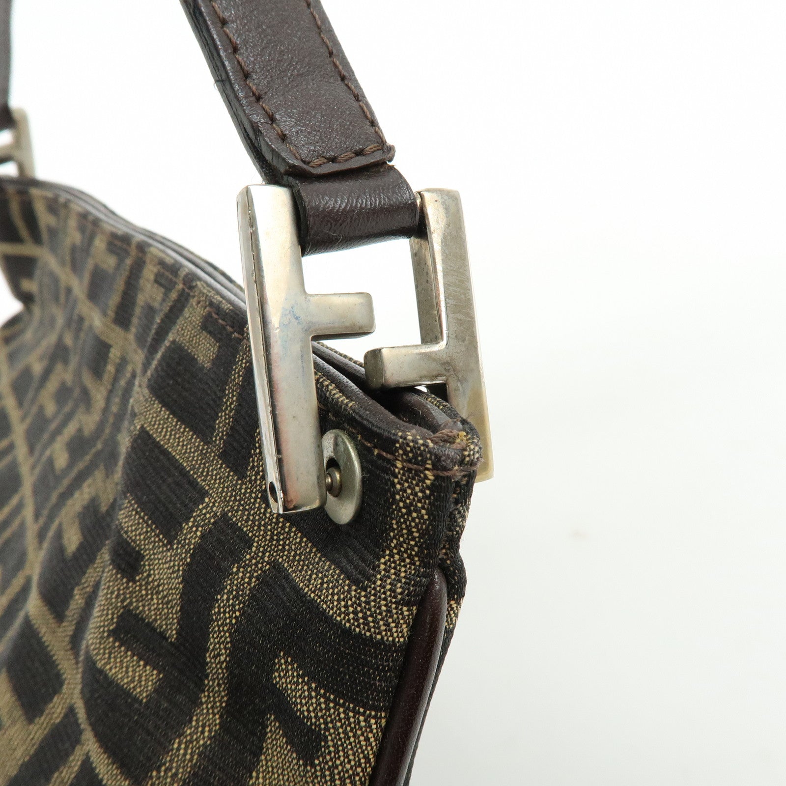 FENDI Zucca Canvas Leather Shoulder Bag Brown Black 83150820992
