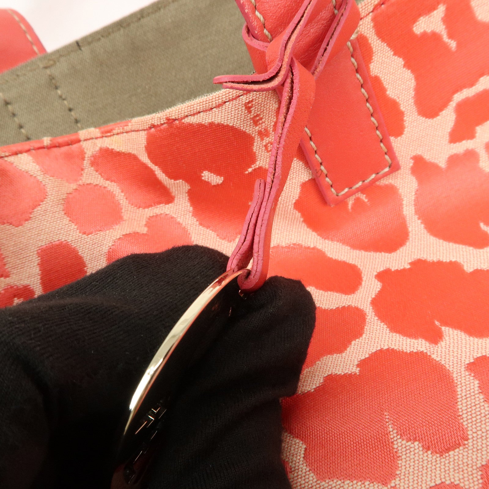 FENDI Canvas Leather Leopard Tote Bag Hand Bag Pink 8BH173