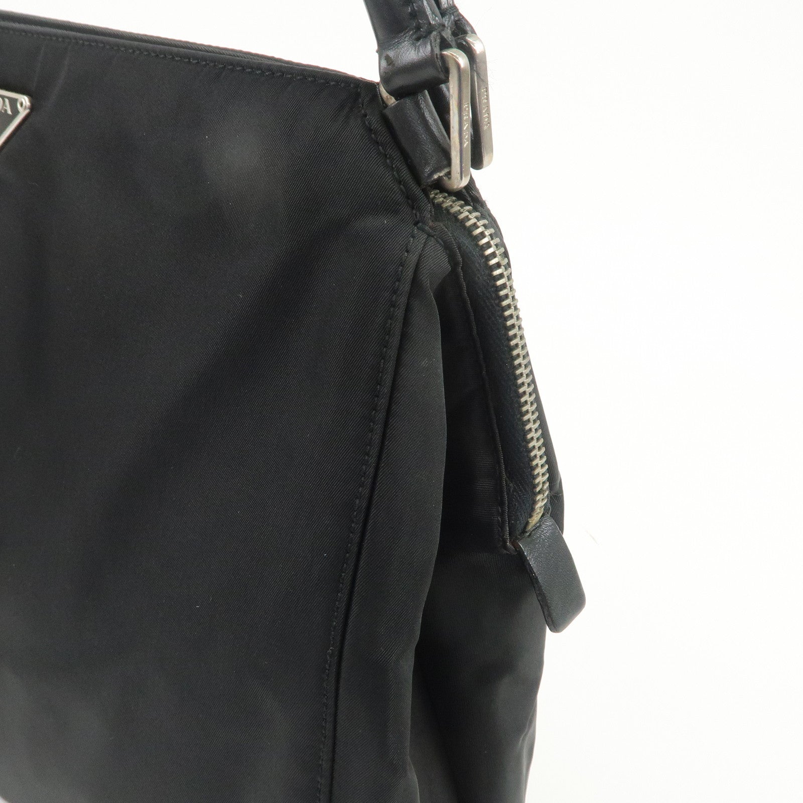 PRADA Triangle Logo Nylon Leather Shoulder Bag Hand Bag Black