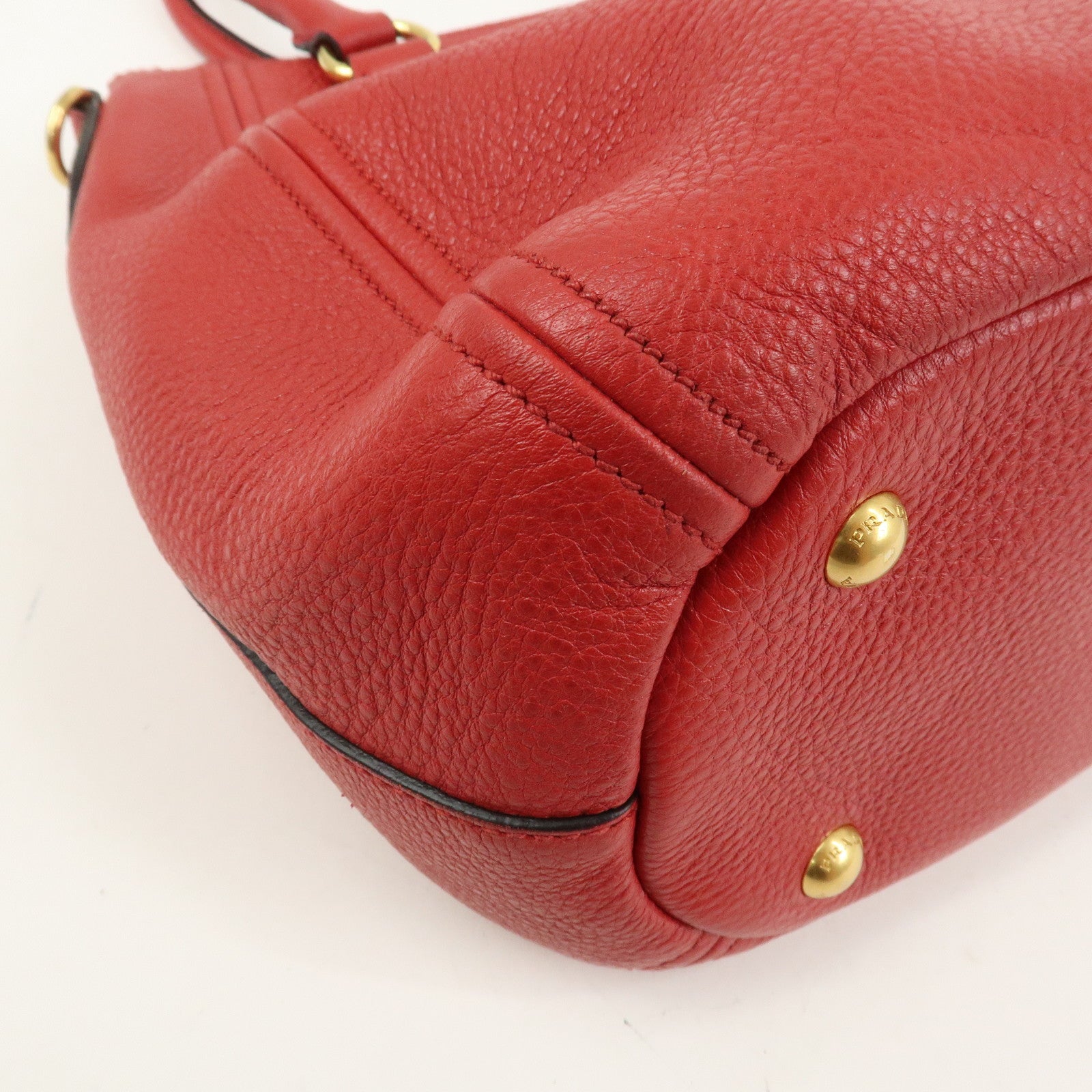 PRADA Logo Leather 2Way Bag Hand Bag Shoulder Bag Red 1BC032