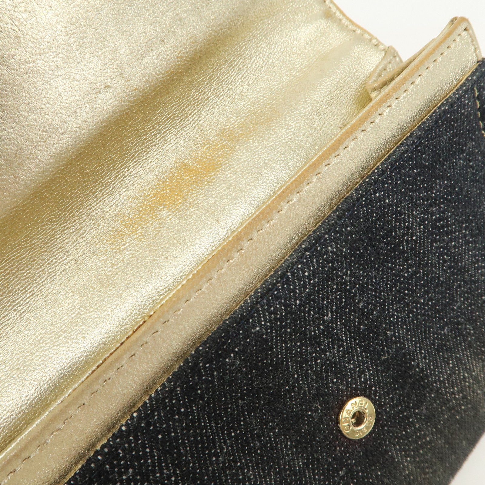 CHANEL COCO Mark Denim Bi-fold Wallet Indigo Blue A31991 Used