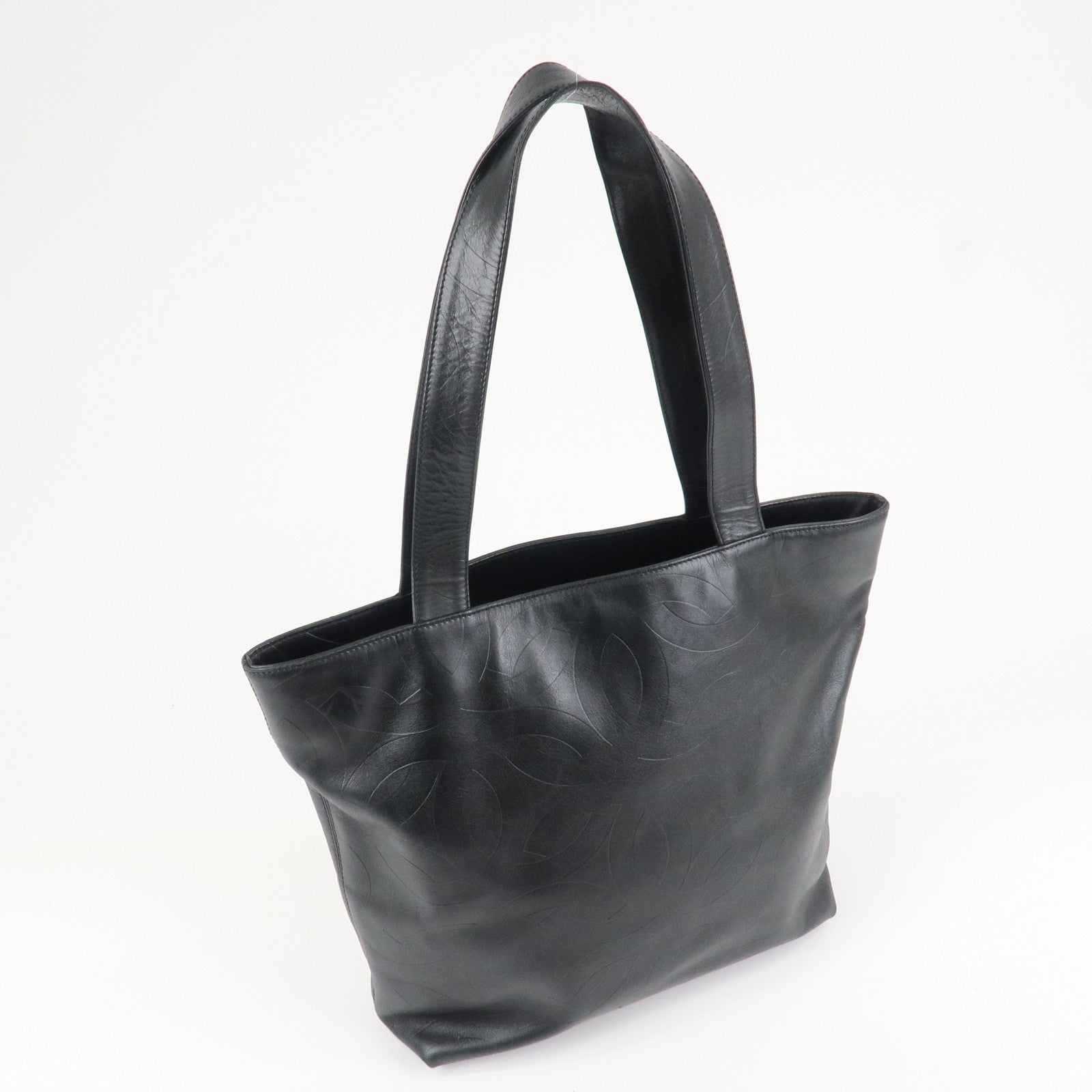 CHANEL COCO Mark Leather Bag Tote Bag Black Used